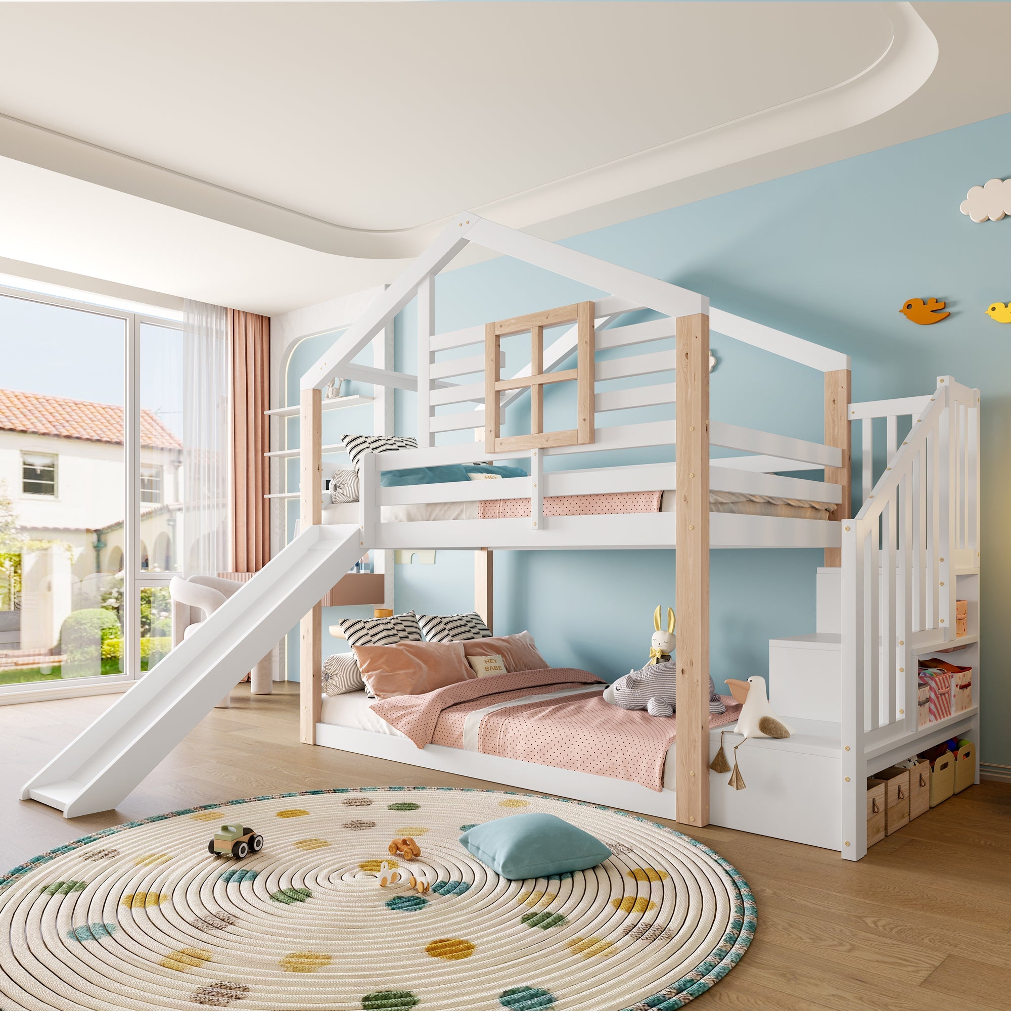 Logidon Kinderstapelbed met Glijbaan en Trap Scandinavisch Design Wit