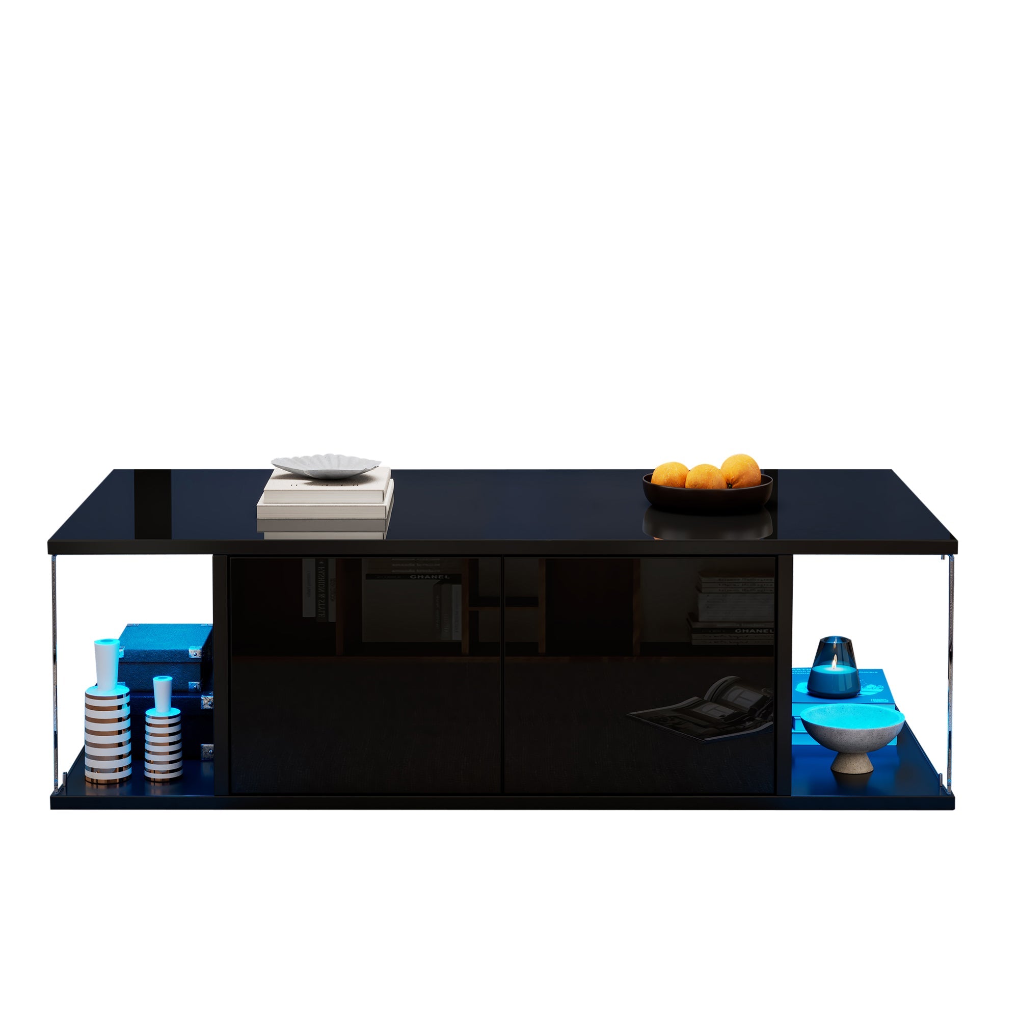 Logidon salontafel 100x50x30 cm zwart hoogglans LED 2 kasten