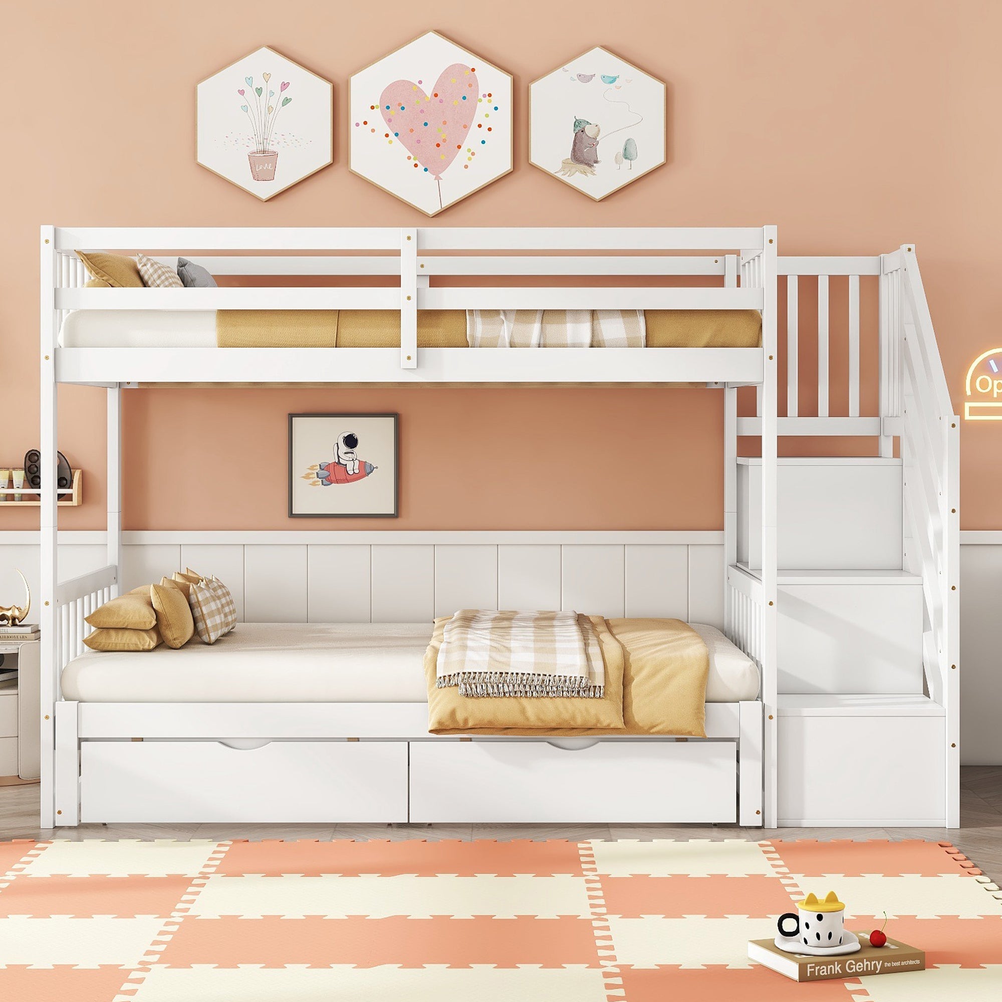 Logidon stapelbed 90x200 wit met uitschuifbaar bed 2 lades
