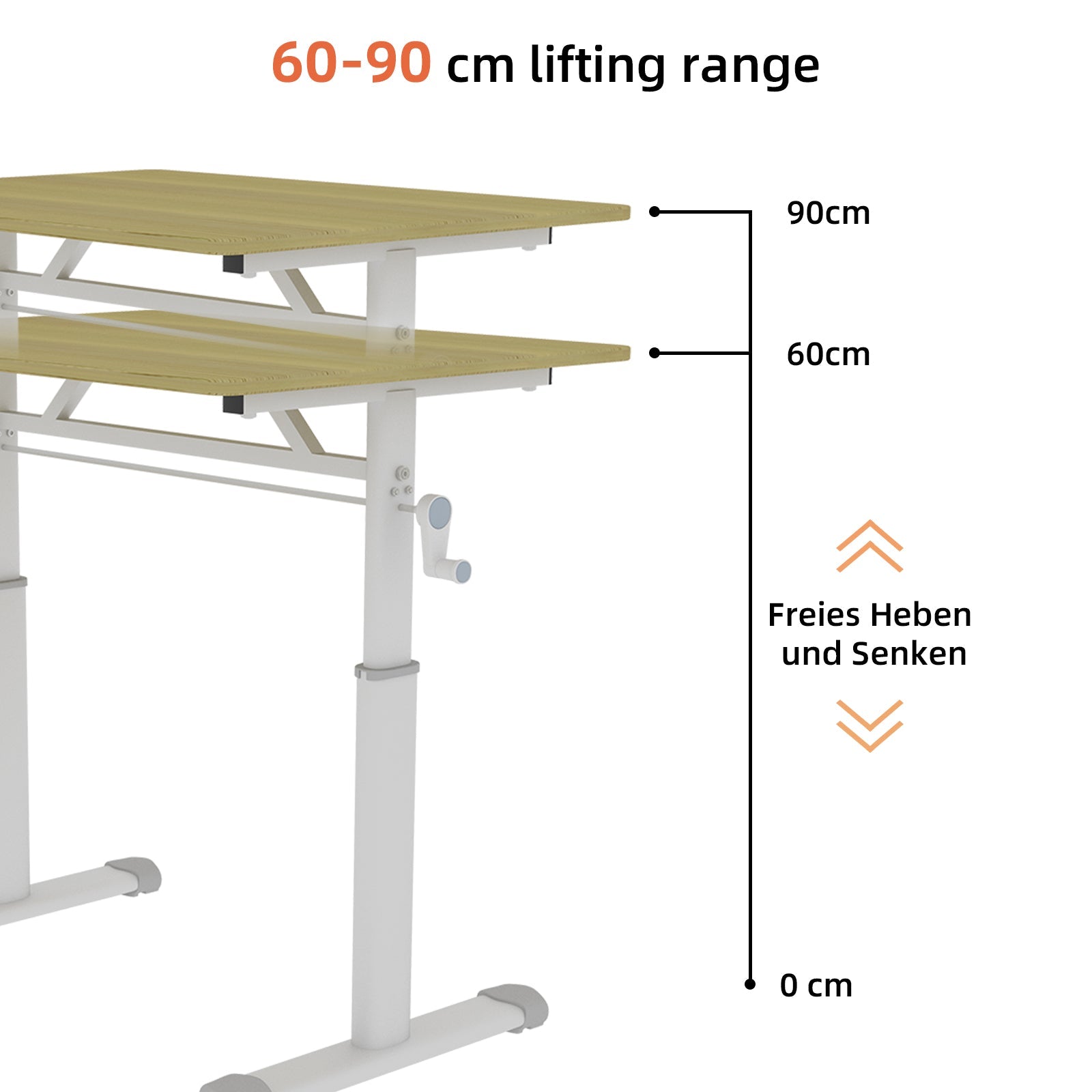 Logidon in hoogte verstelbaar houten bureau handslinger 120 x 60 cm