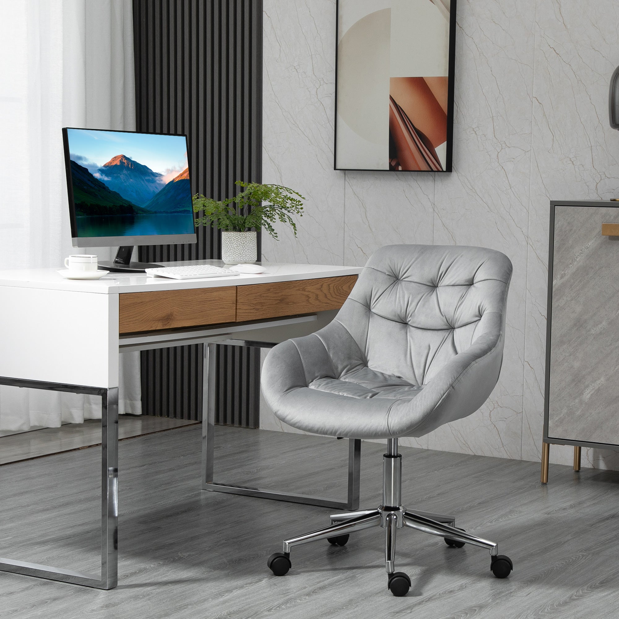 Logidon Vinsetto office chair gray velvet look ergonomic up to 120 kg