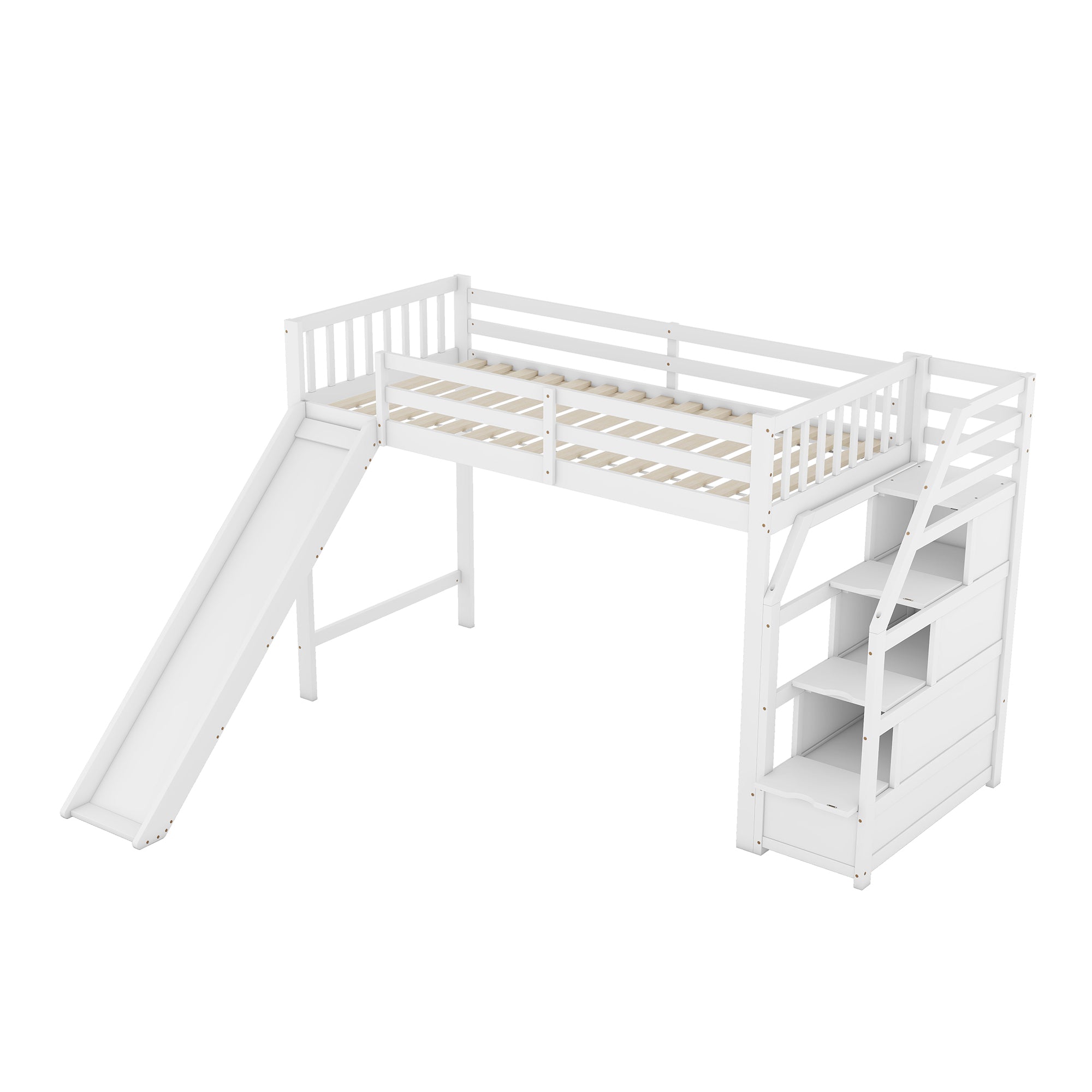 Logidon hoogslaper 90x200 cm met glijbaan en opbergladder wit EN747