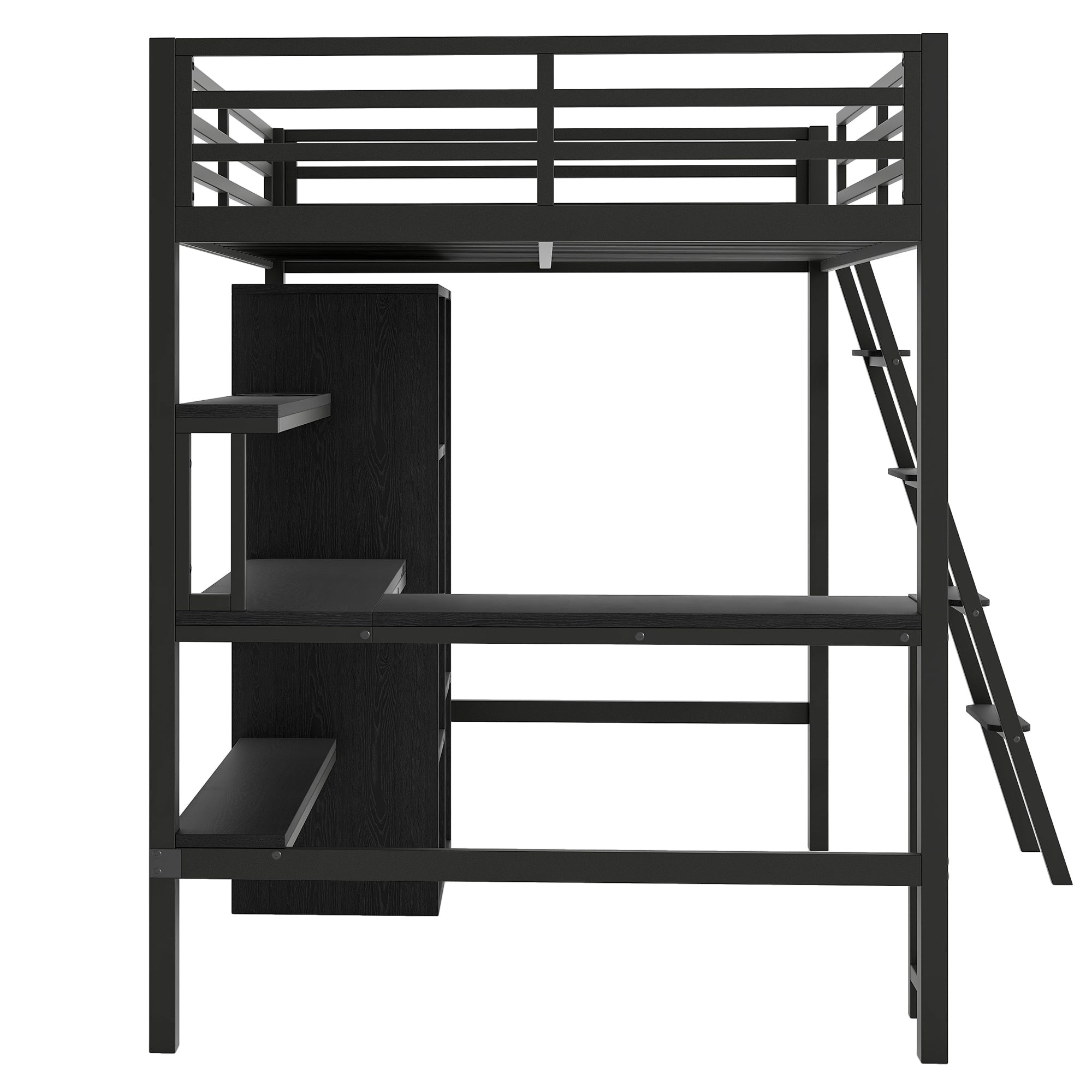 Logidon metalen hoogslaper 140x200 zwart met trap bureau USB LED