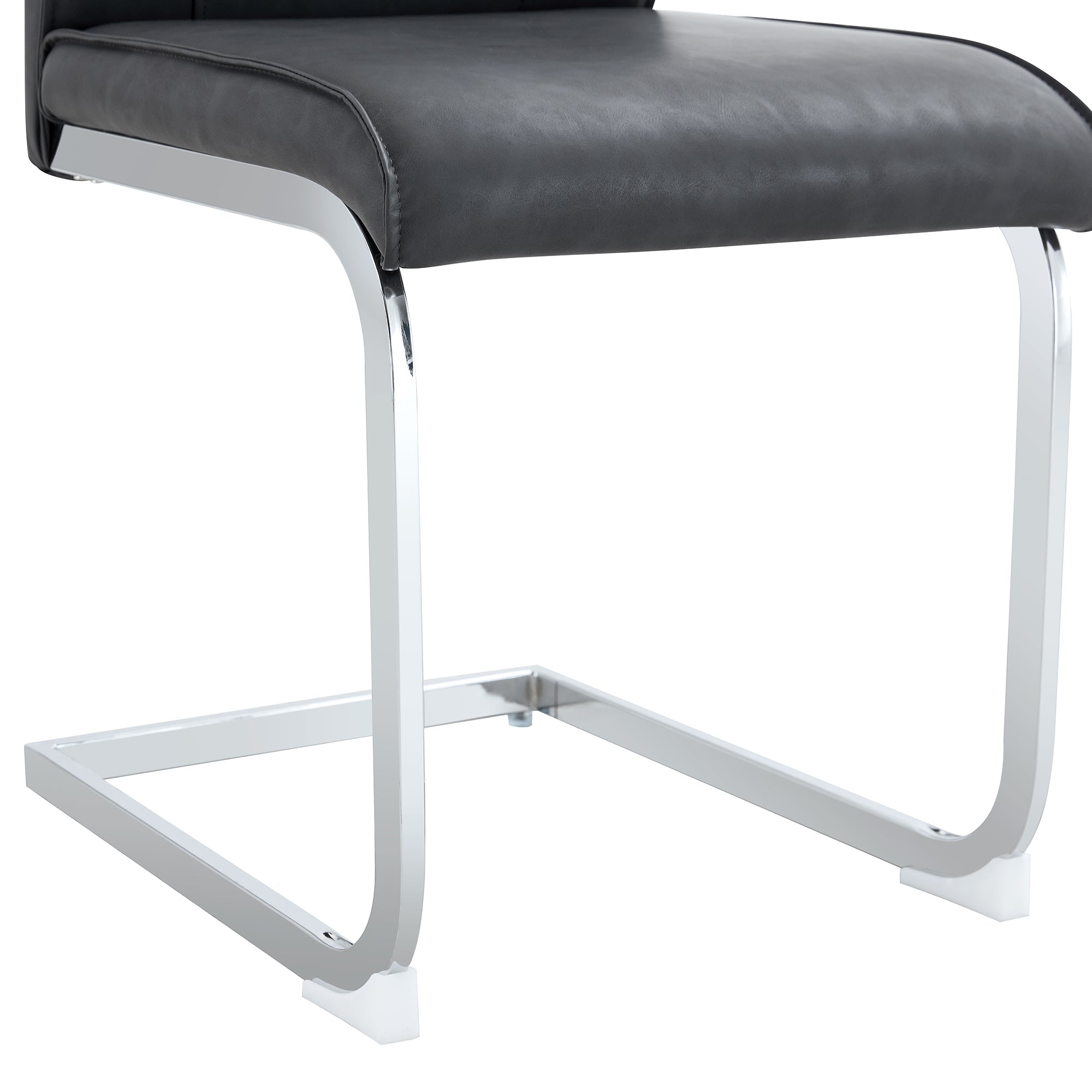Logidon Dining Table Chair Set Gray Faux Leather With Horseskin Texture