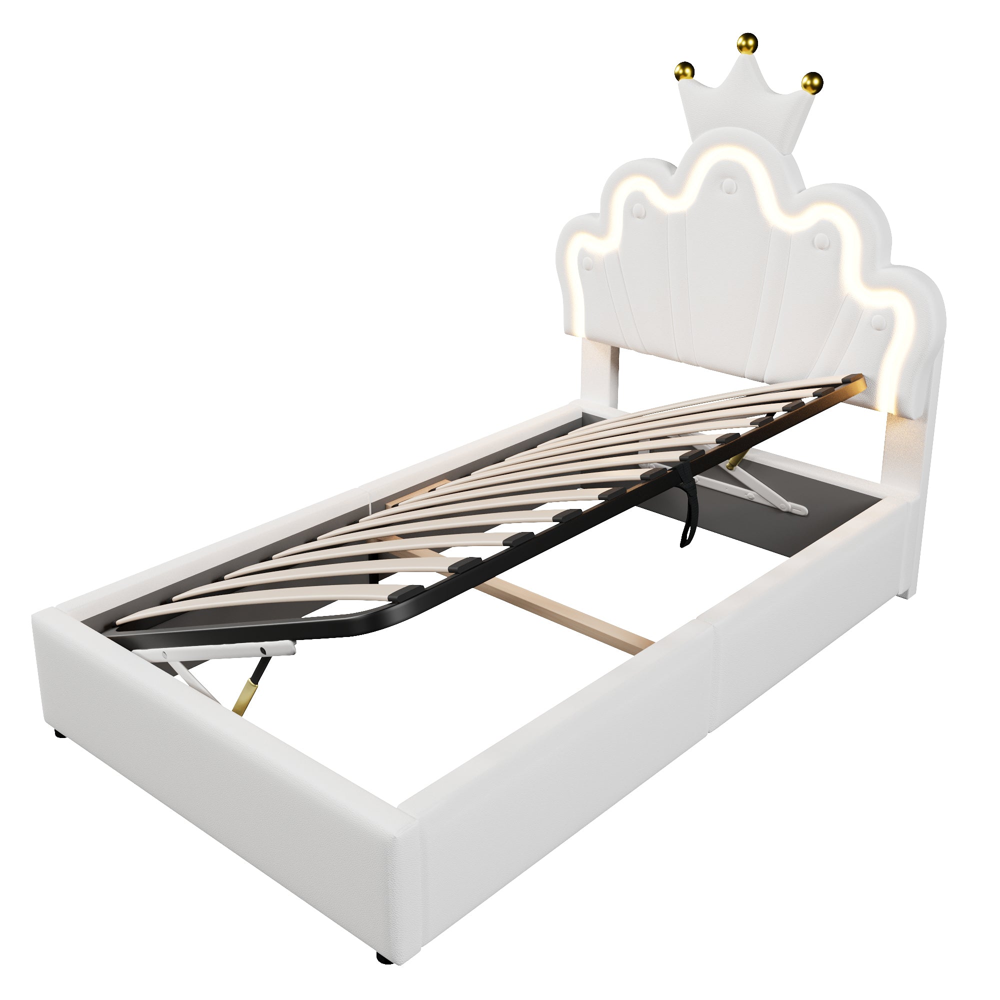 Logidon prinsessenbed 90x200 cm wit kunstleer LED-verlichting