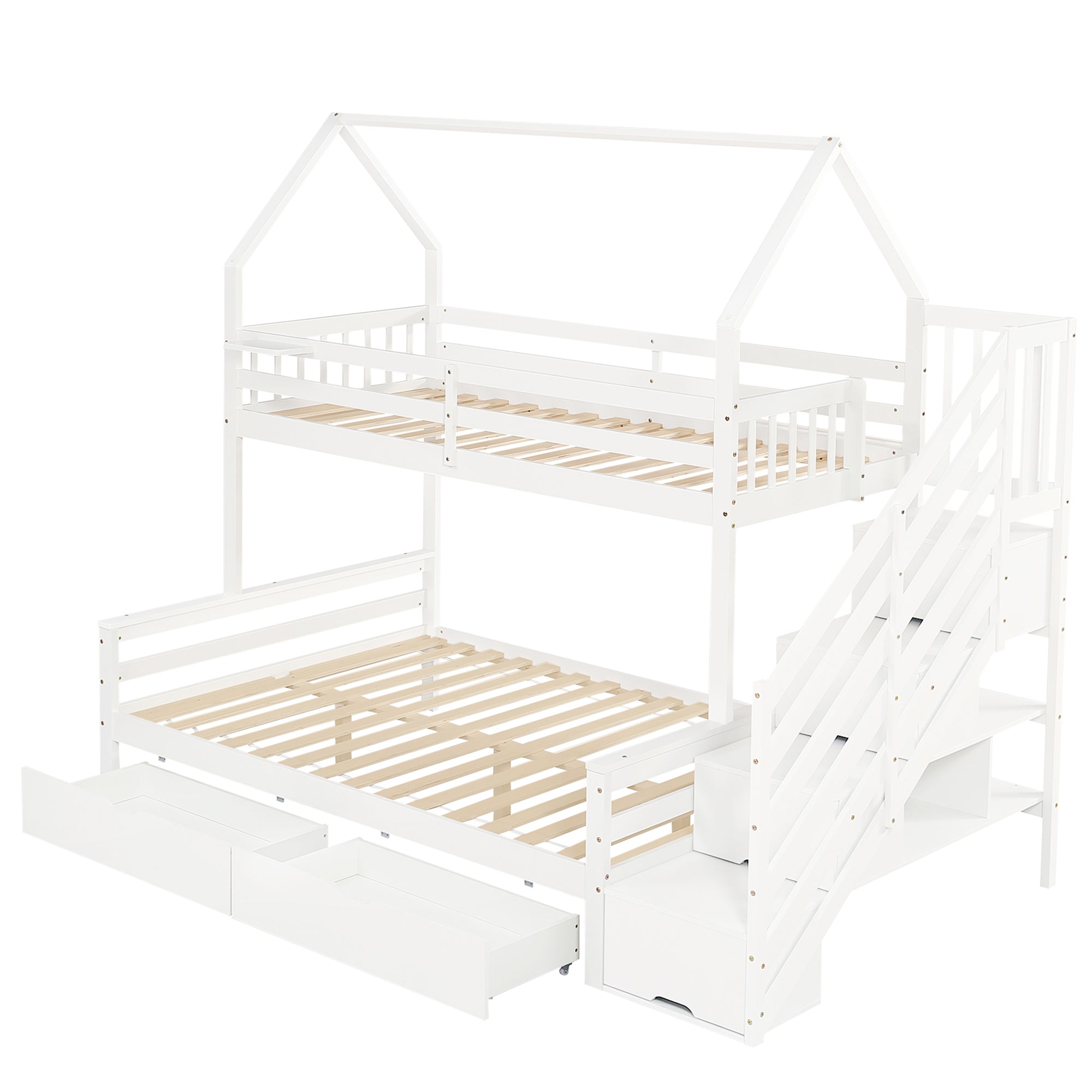 Logidon stapelbed kinderbed wit 90x200 en 140x200 met dakdesign