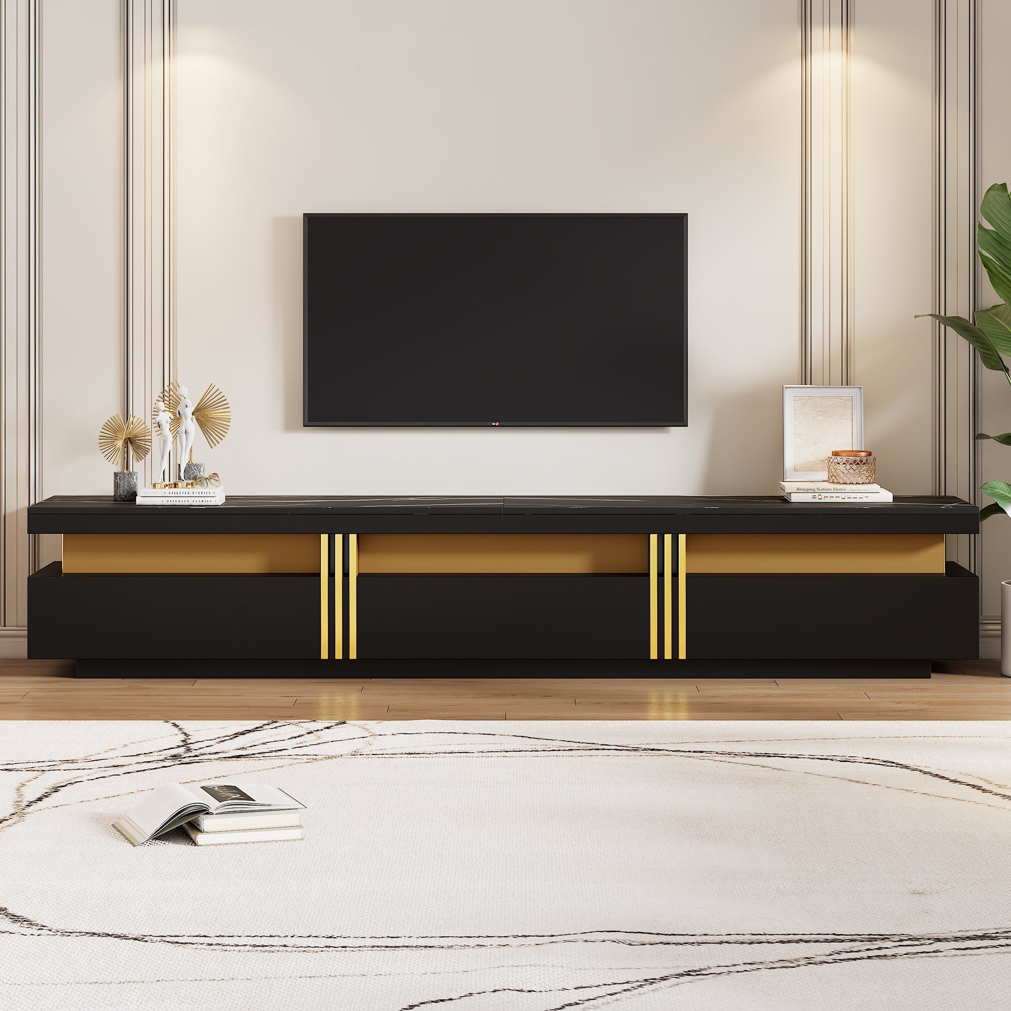 Logidon Zwarte tv-wandmeubelset 2 tv-kast salontafel marmerlook