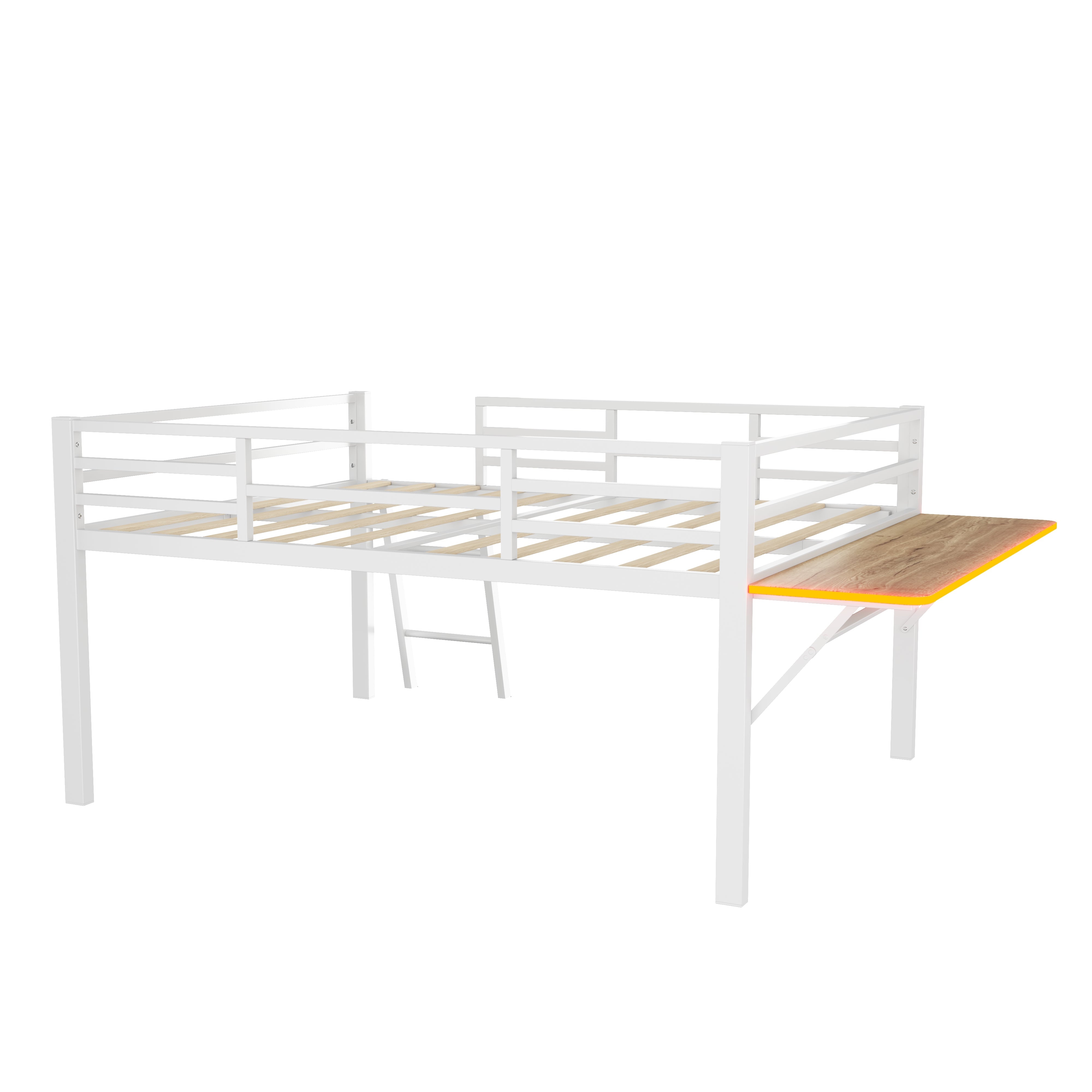 Logidon vlakbed metalen bed 140x200 witte reling LED-lichtstrip