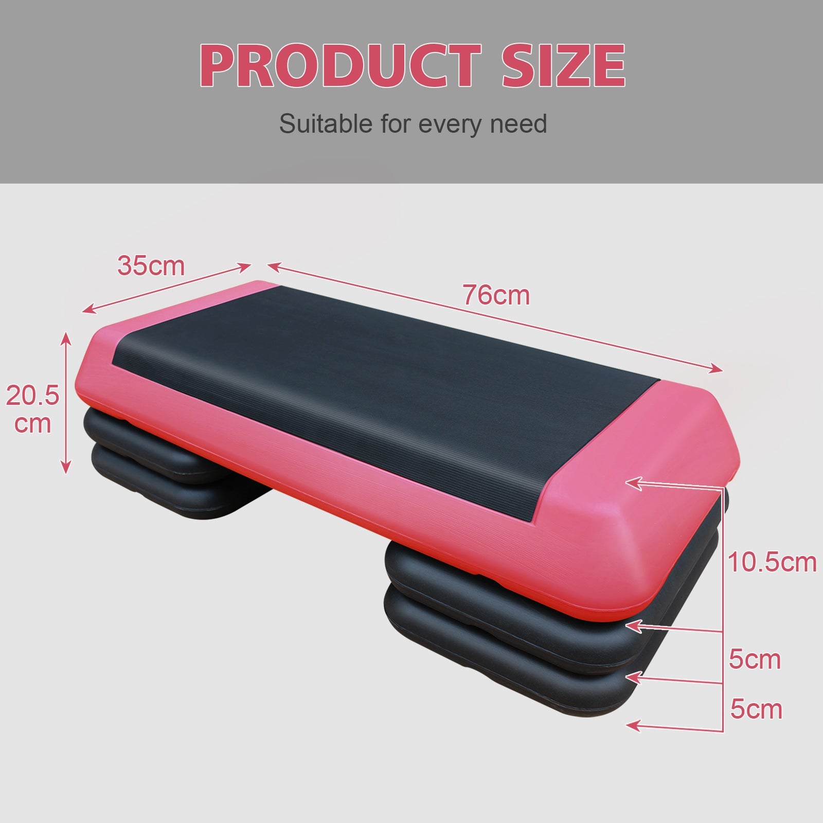 Logidon Verstelbare Aerobic Stepper 76 cm Rood Zwart 4 Verhogers