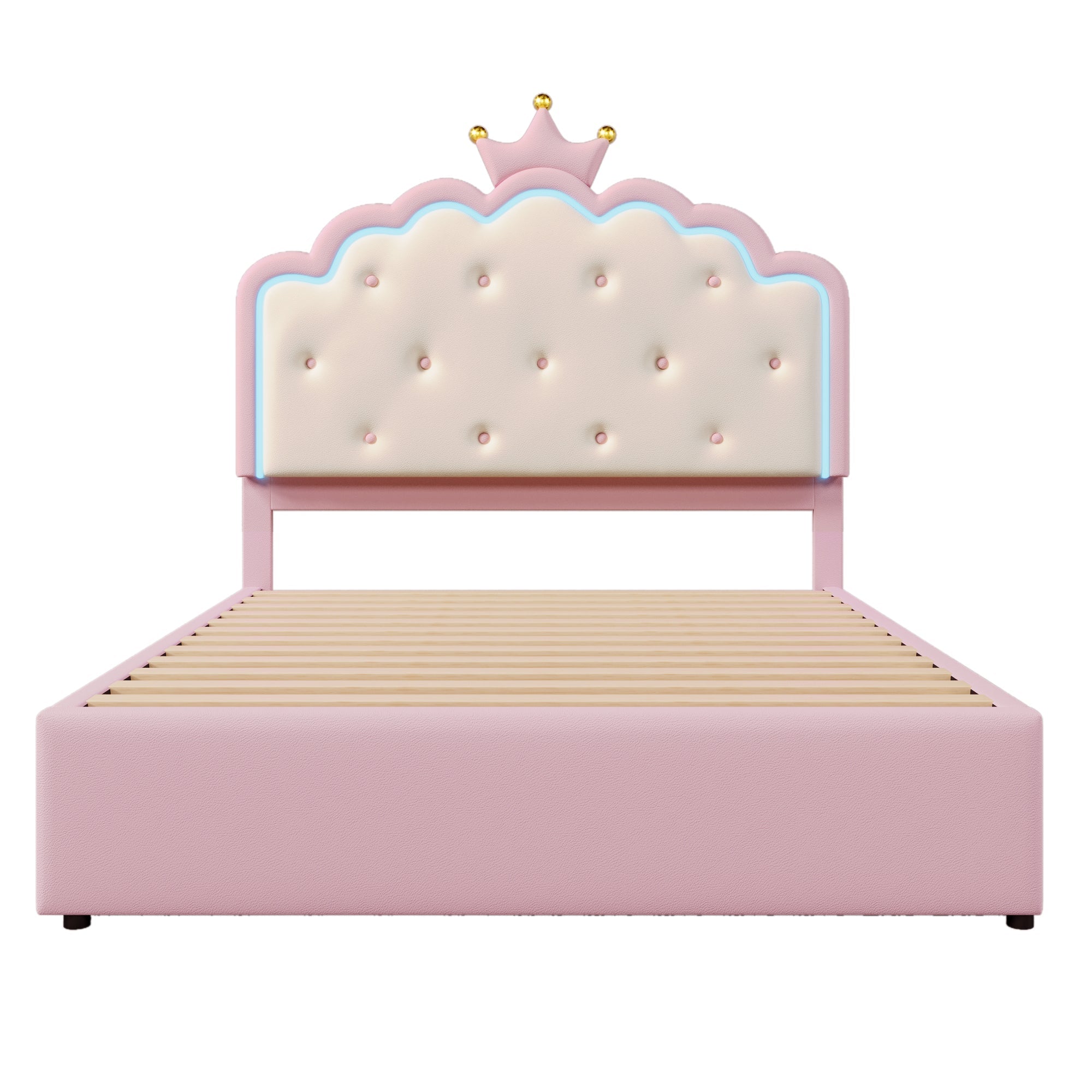 Logidon gestoffeerd bed 140x200 roze met lattenbodem LED-verlichting
