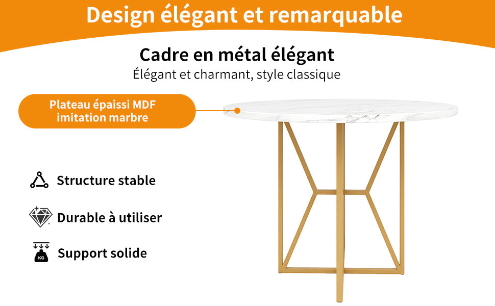 Logidon ronde eettafel 80x80 cm marmerlook gouden poten 4-6 personen