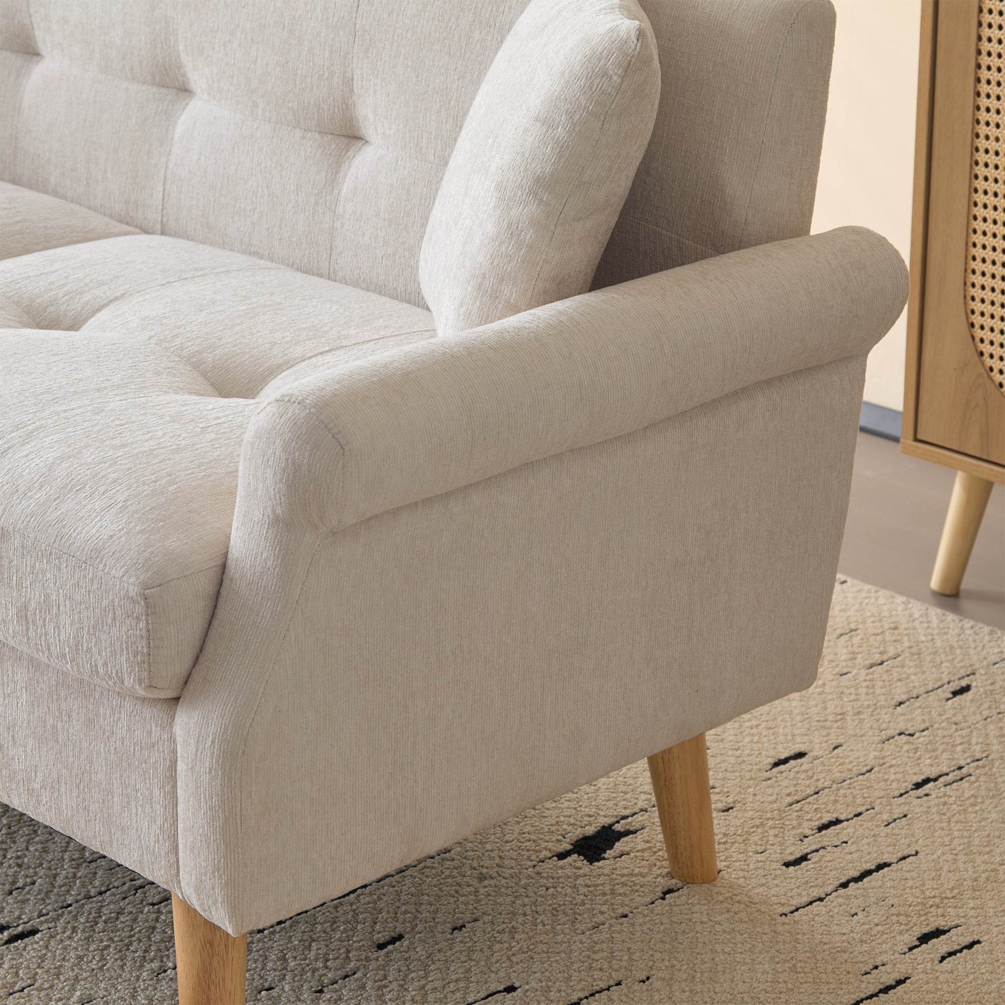 Logidon Chenille Tweepersoonsbank Beige Modern Design Gestoffeerd