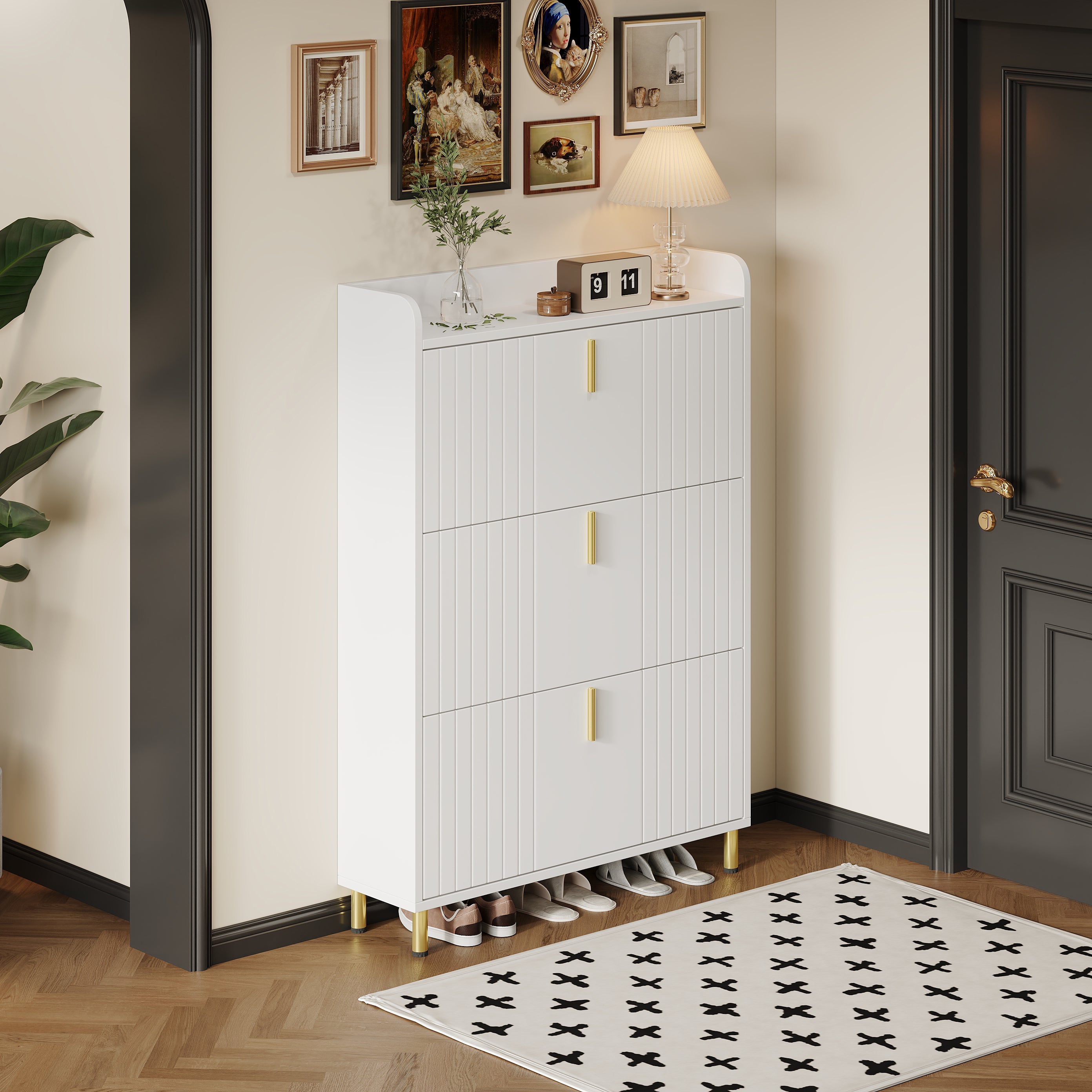 Logidon schoenenkast wit 3 kleppen, 6 vakken, 80x23x123 cm
