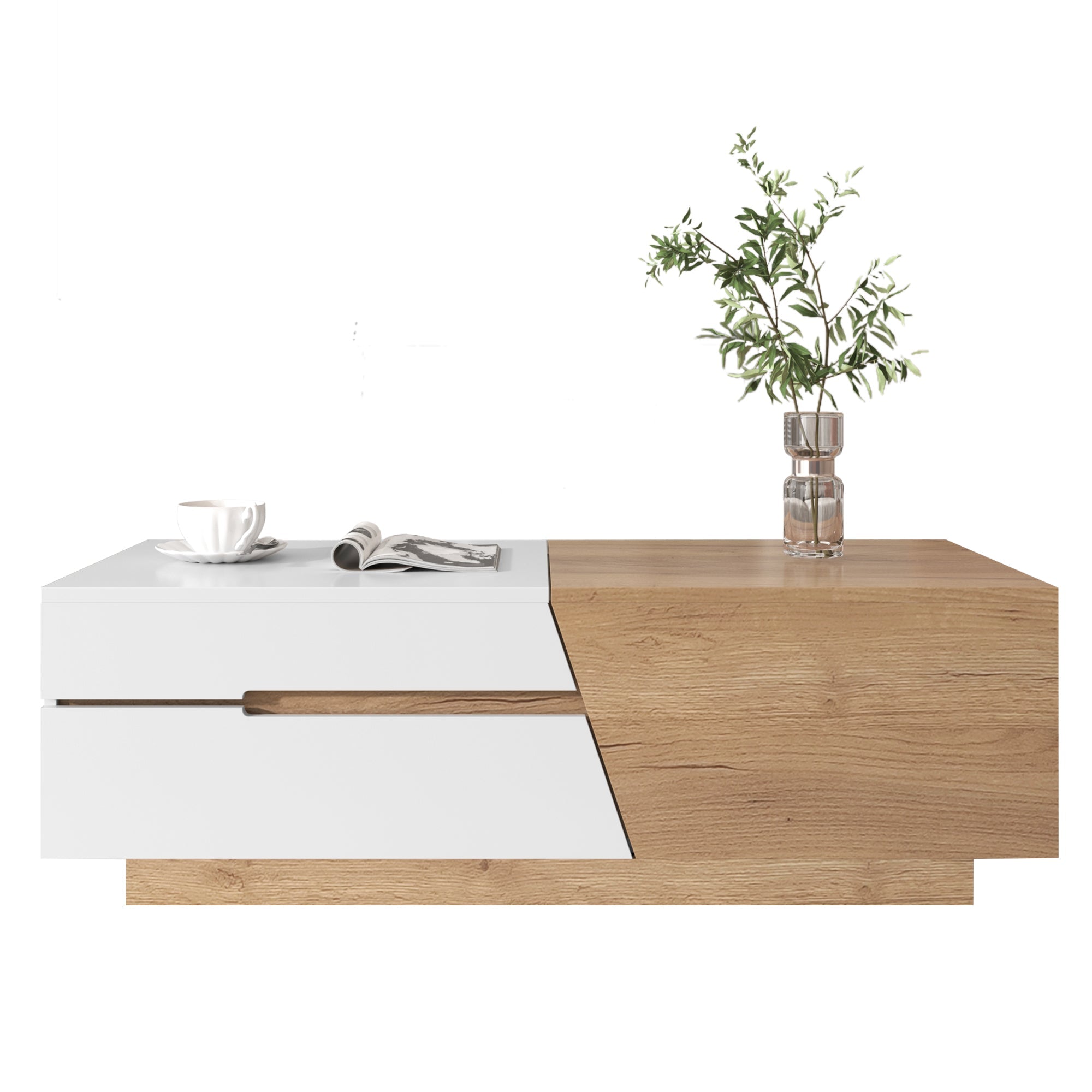 Logidon Uitschuifbare salontafel 120x50 natuurlijke lades kleurblokstructuur