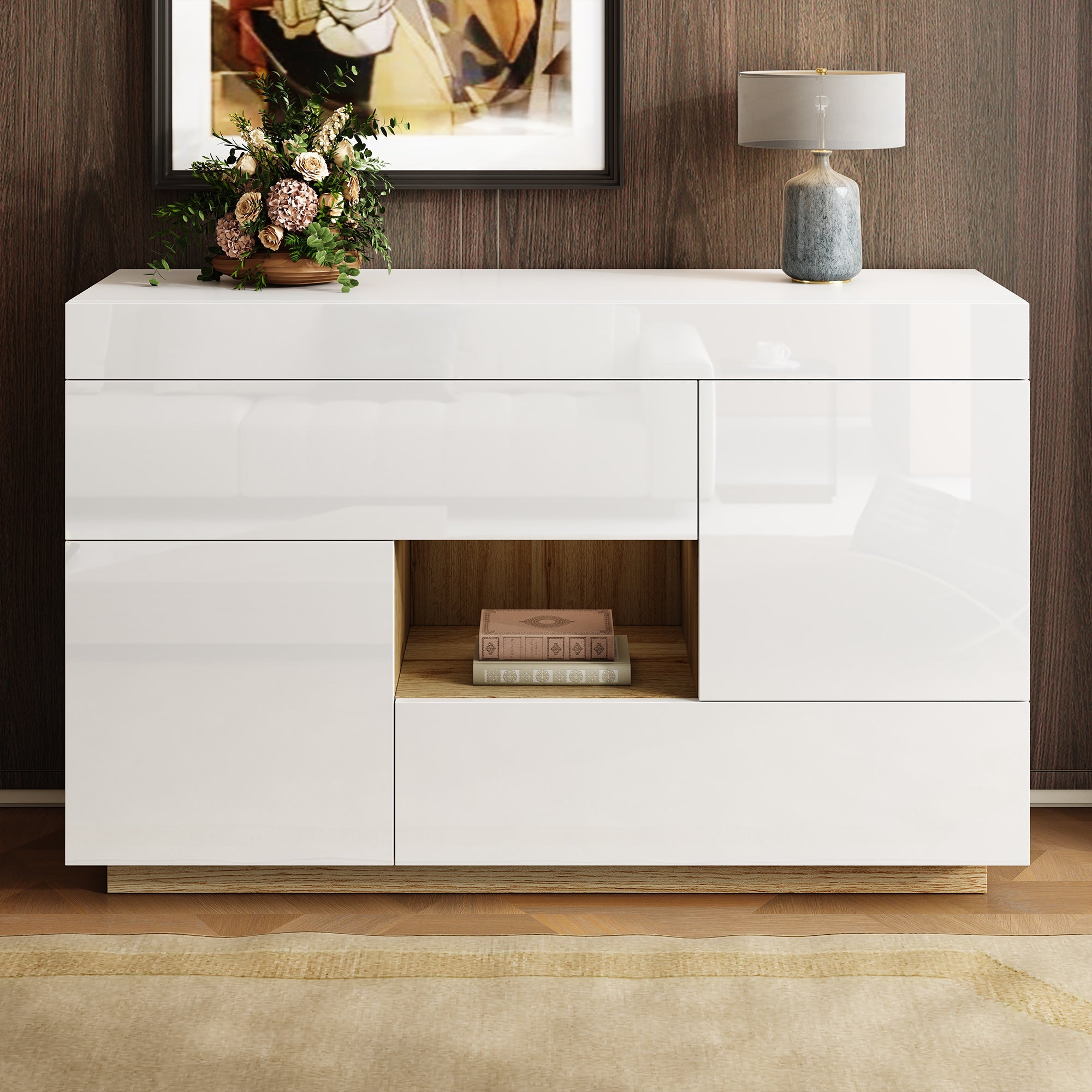 Logidon dressoir hoogglans wit vitrinekast LED 16 kleuren 120x37x76,5 cm
