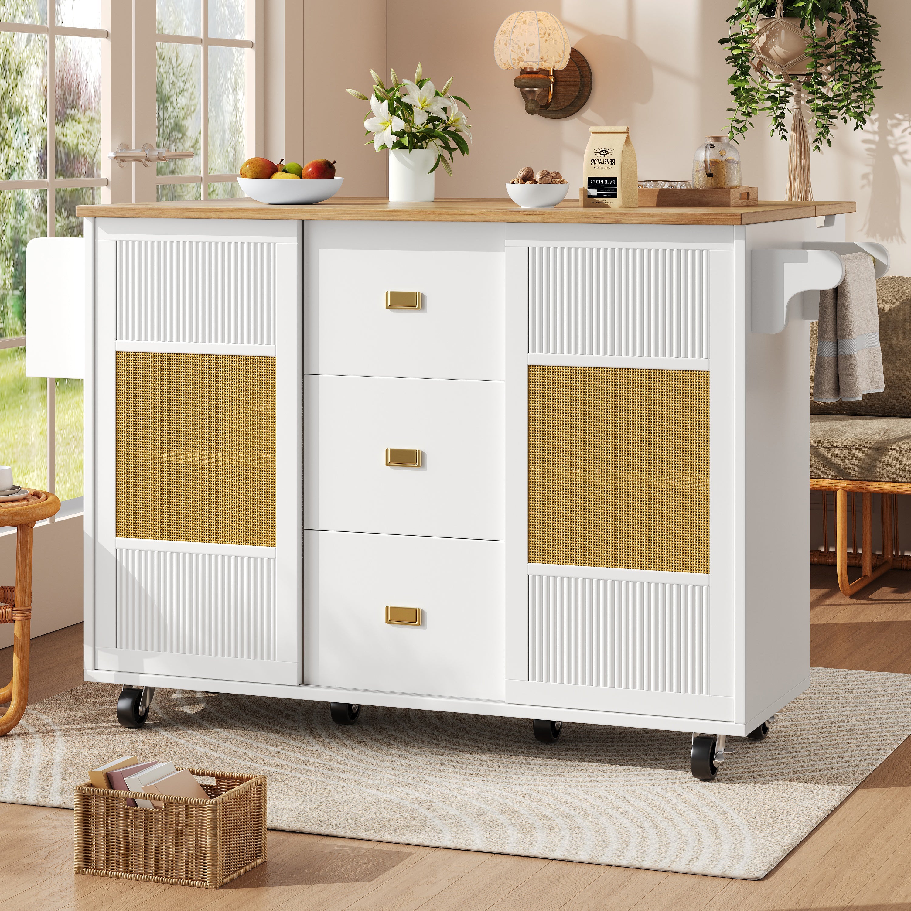Logidon Kitchen Island Extendable with Wheels White 146x70x90 cm