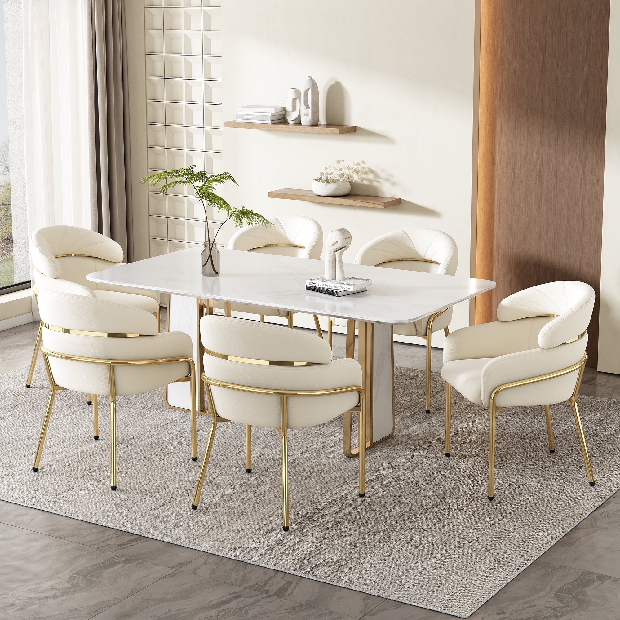 Logidon Dining Chair Set of 2 Beige Velvet with Golden Legs