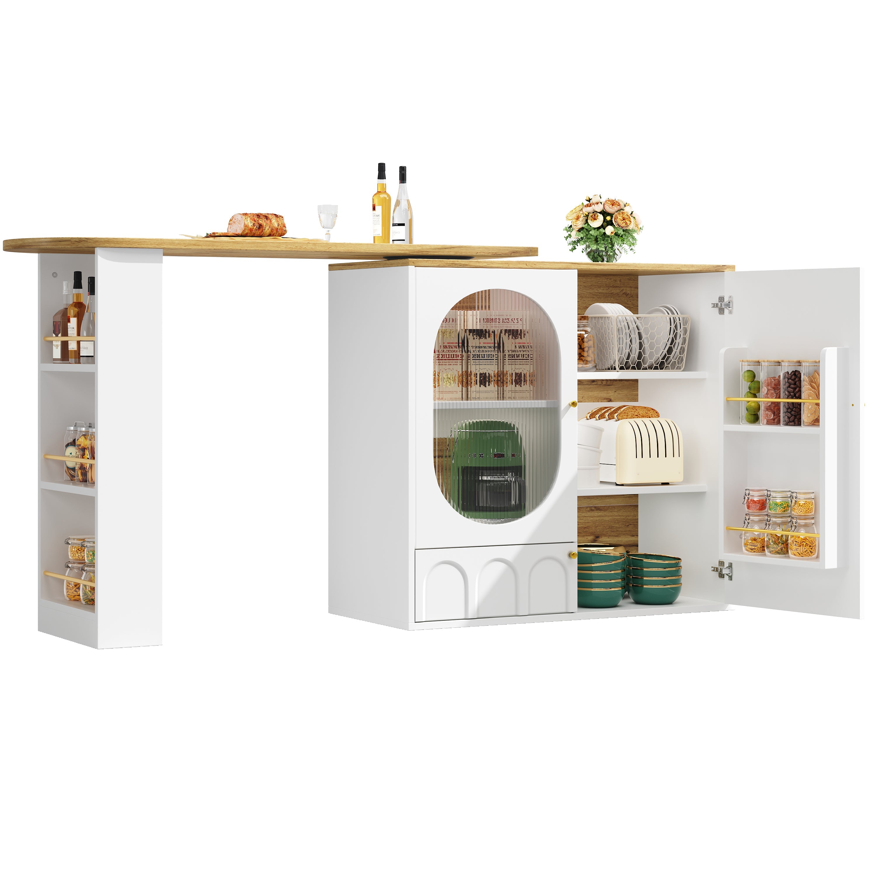 Logidon 360° Draaibare Bartafel Keukeneiland Wit Zwart Met Opbergruimte