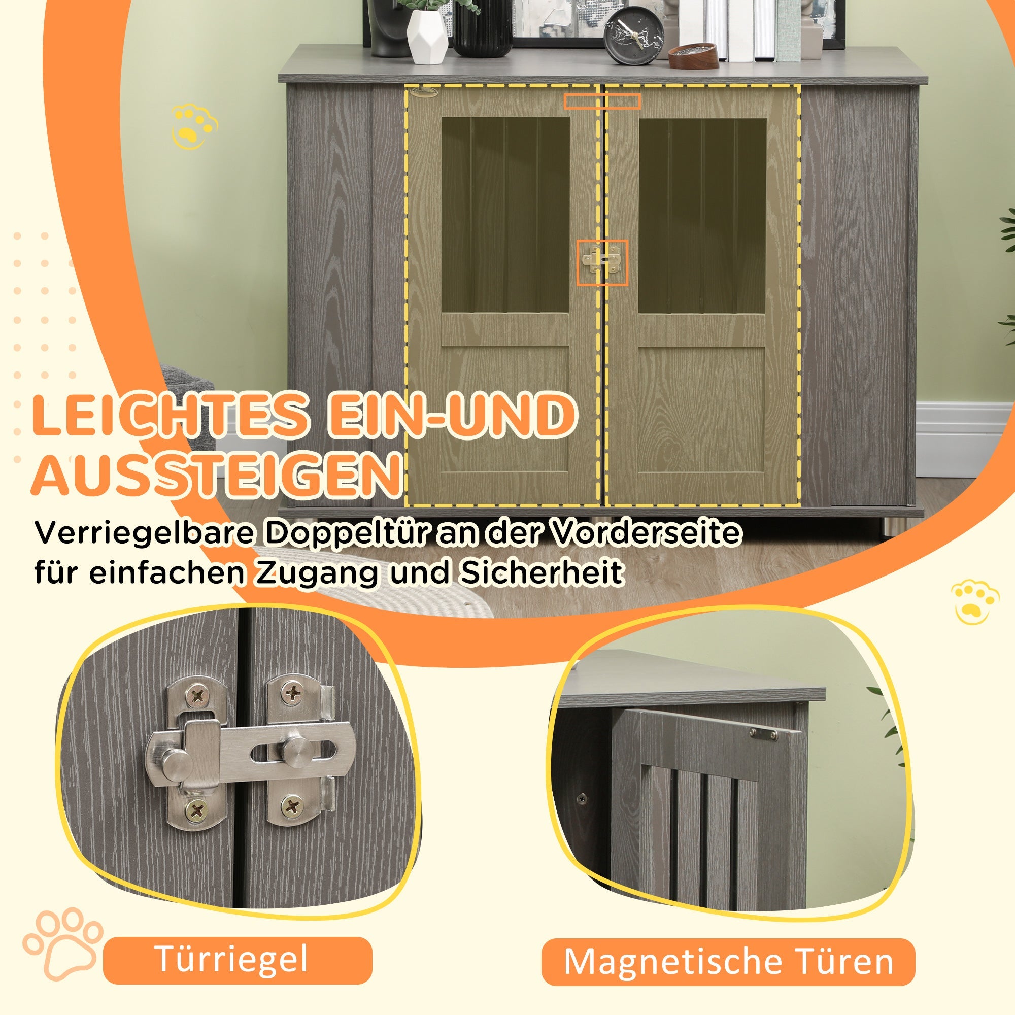 Logidon Grote Hondenkooi Hout Grijs 114x60x82 cm met Magnetische Deur