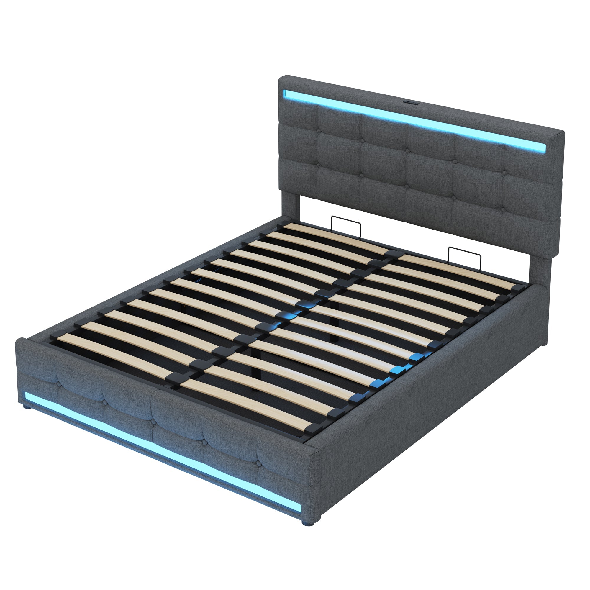 Logidon gestoffeerd bed 140x200 LED, opbergruimte, USB, grijs
