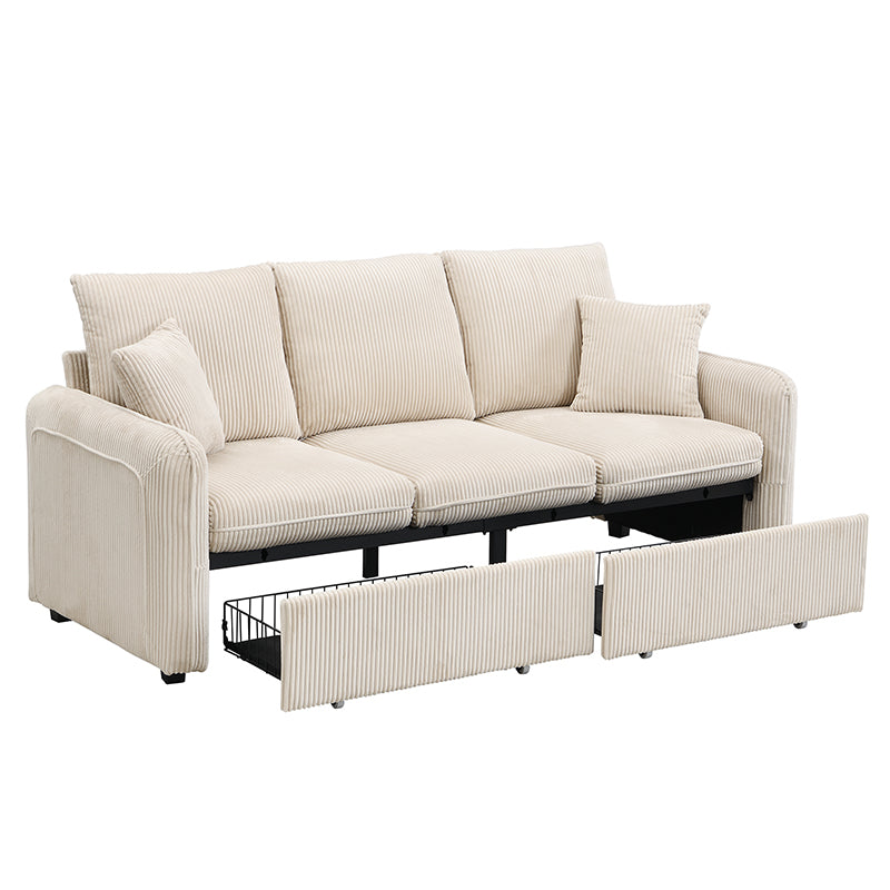 Logidon hoekbank U-vorm beige corduroy stof met opbergvak en slaapfunctie