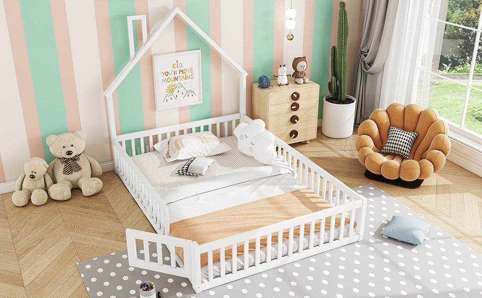 Logidon kinderbed 140x200 schouwvorm wit grenenhout met lattenbodem
