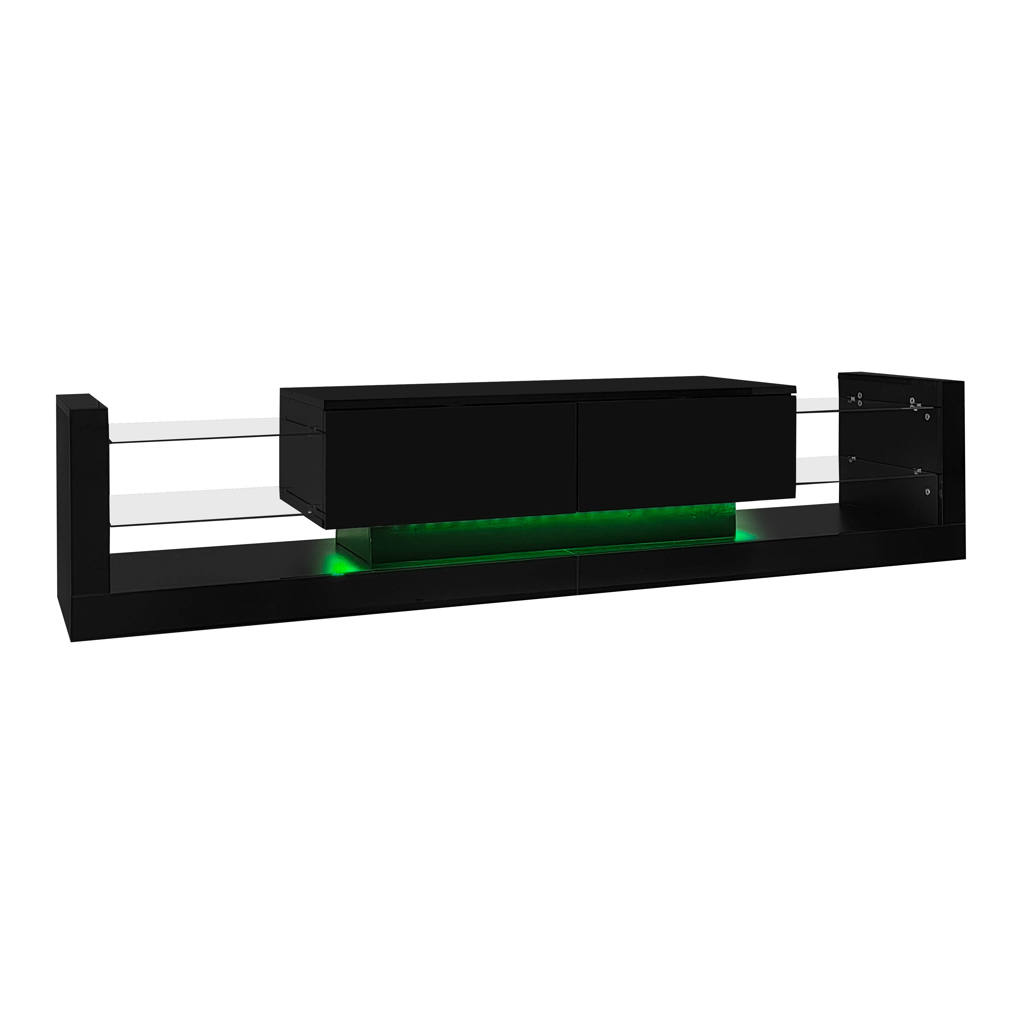 Logidon high-gloss TV cabinet 181 cm LED lighting black glass front