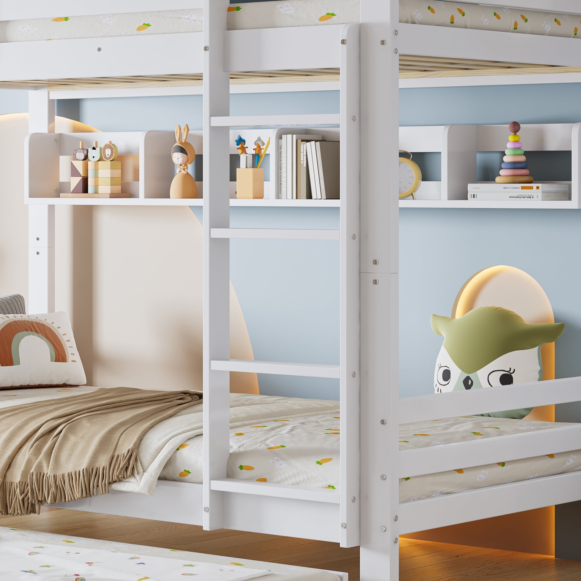Logidon Kinderstapelbed 90x200cm Uitschuifbed op wielen Wit