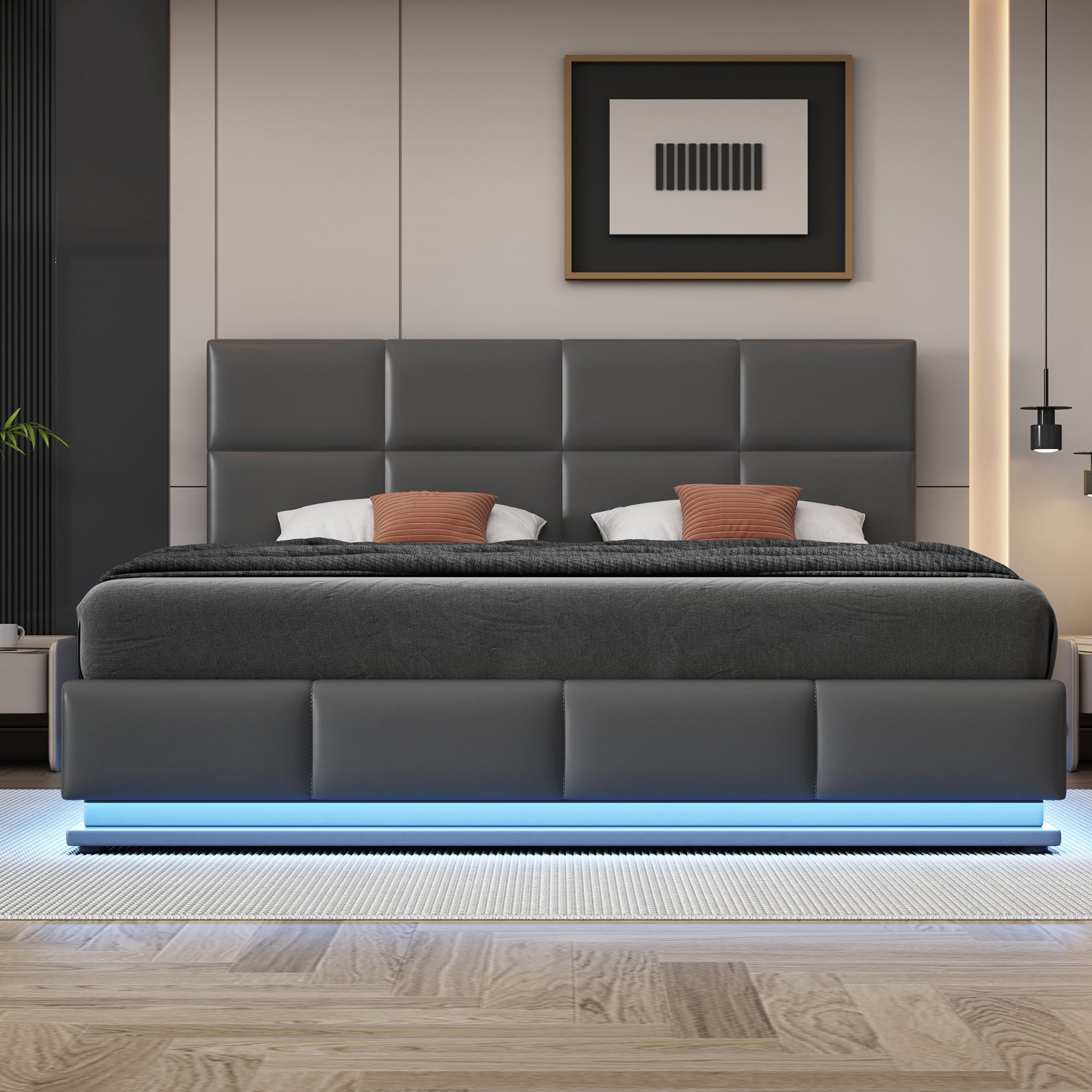 Logidon gestoffeerd bed 180x200 grijs met LED lichtstrip opbergruimte