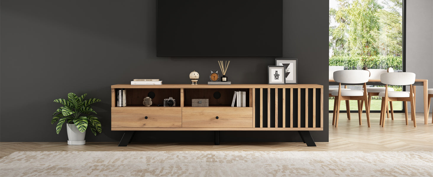 Logidon TV-meubel 150 x 38 x 44 cm natuurlijke houtlook 2 lades