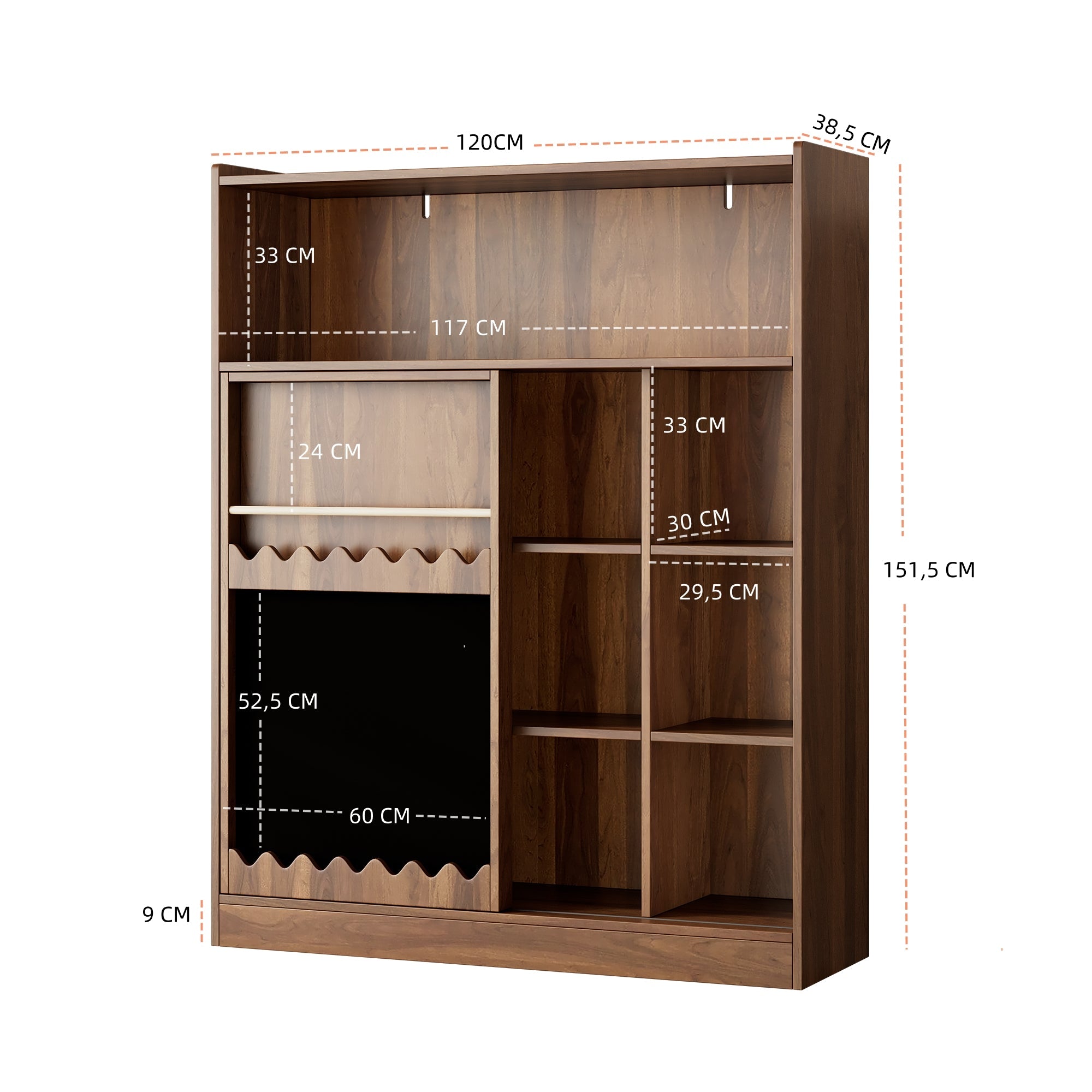 Logidon boekenkast met plank 120 x 38,5 x 151,5 cm walnoot
