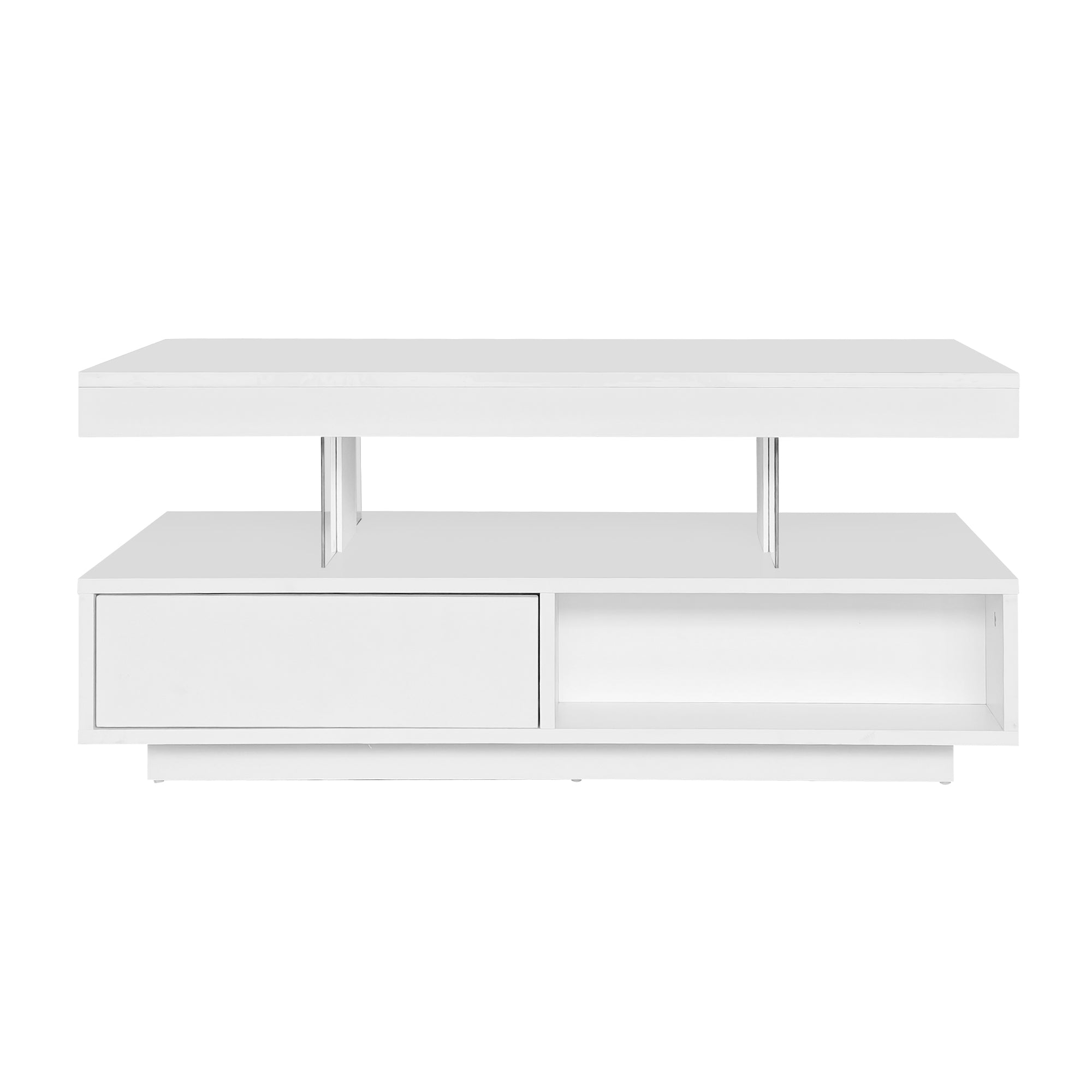 Logidon Witte Hoogglans Salontafel 95x50 cm Met Glazen Bladen