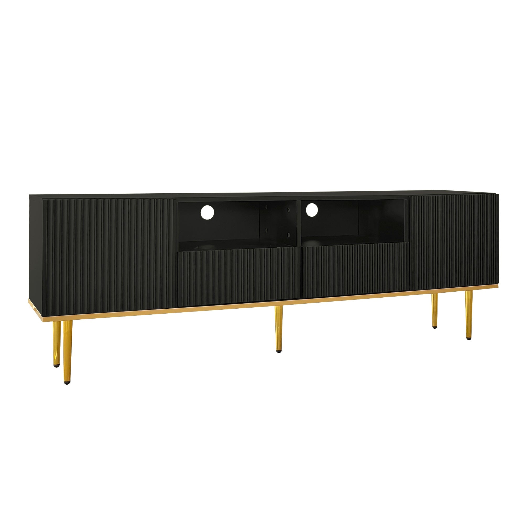 Logidon Modern TV-meubel 165 cm Zwart met Gouden Voeten en Rand