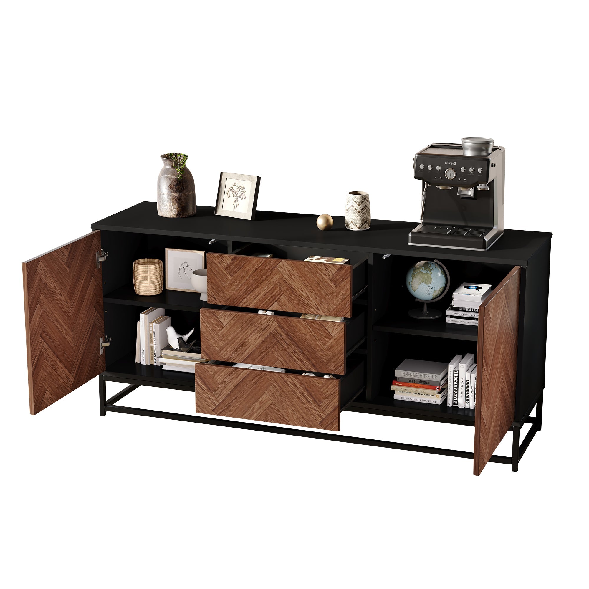 Logidon dressoir 145x40x67 Moderne ladekast 3 laden 2 deuren