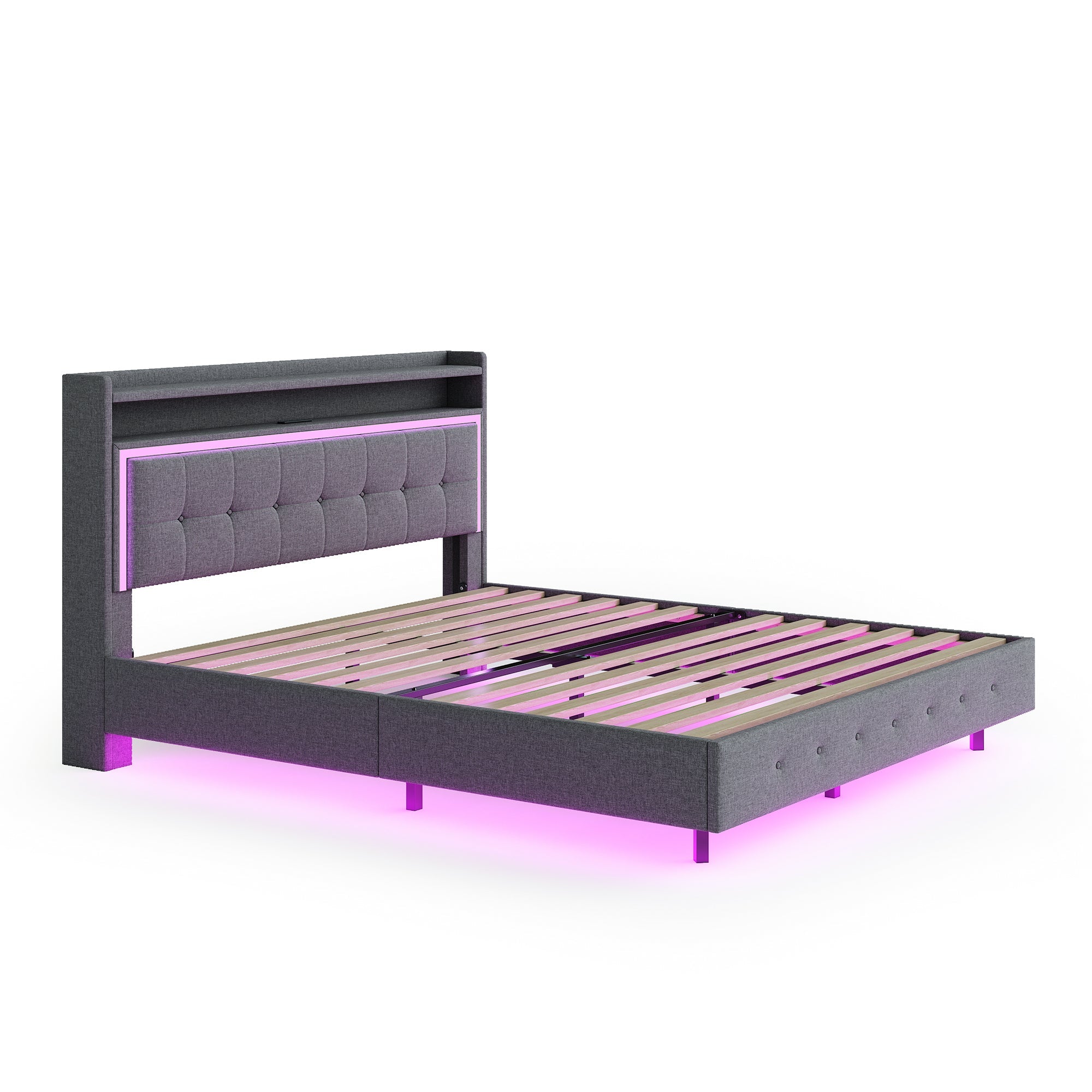 Logidon gestoffeerd bed 160x200 met USB-oplaadfunctie en LED lichtgrijs