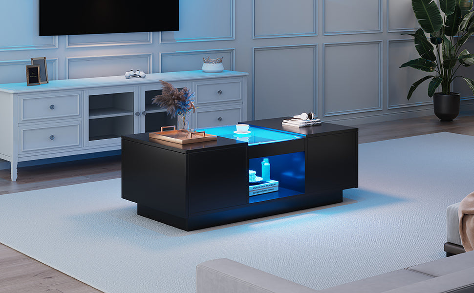 Logidon Zwarte salontafel 100x50x35,5 cm glaspanelen LED