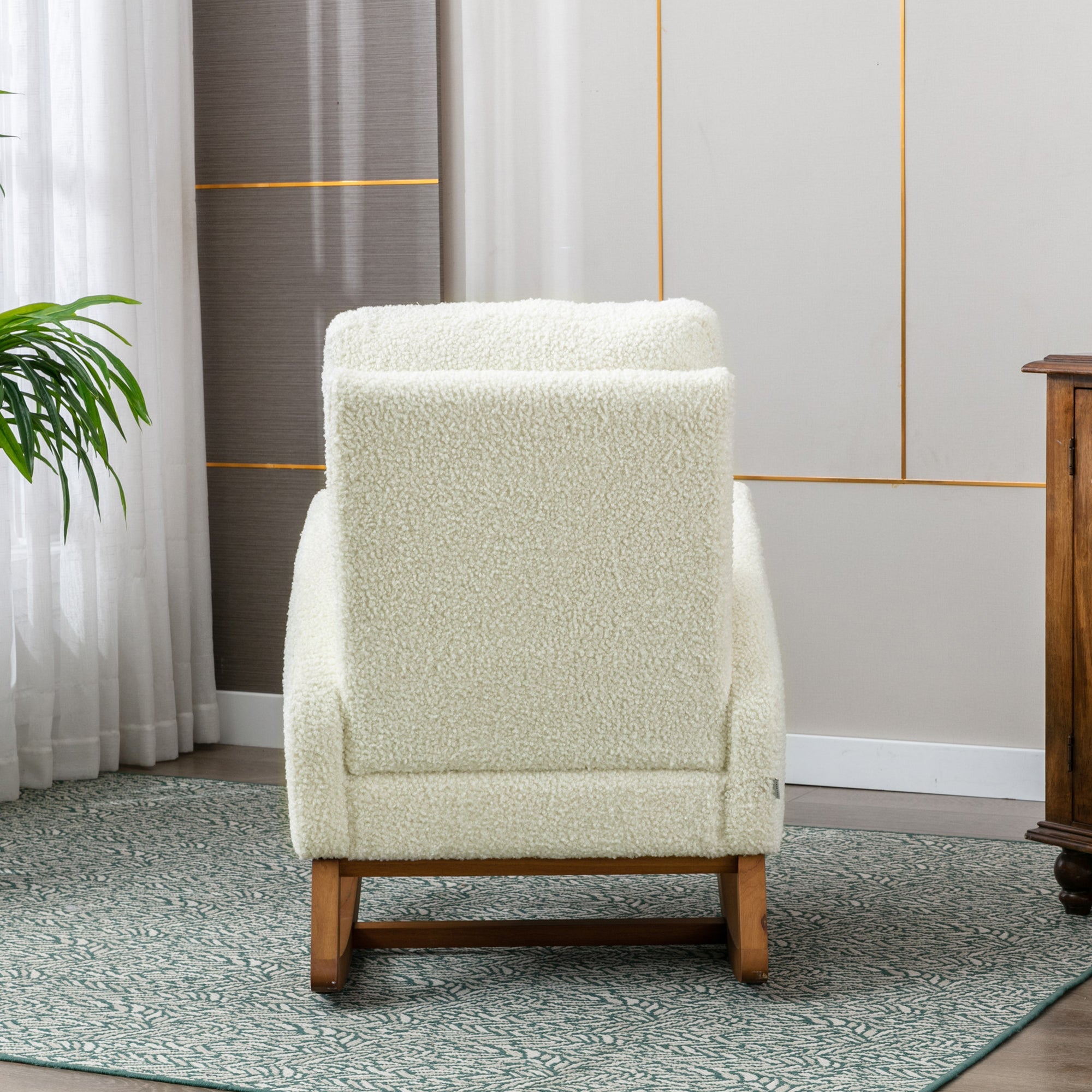 Logidon Fluwelen Witte Schommelstoel Mid Century Modern Gestoffeerd