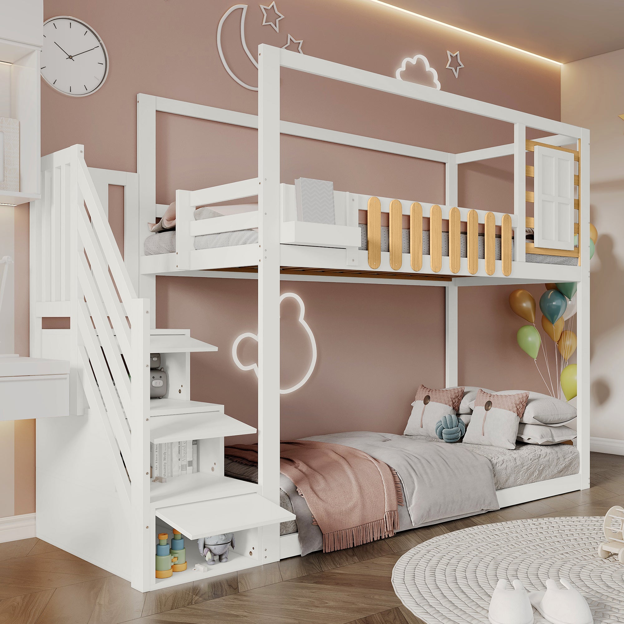 Logidon stapelbed 90x200 cm wit met trapraam en plankenkast