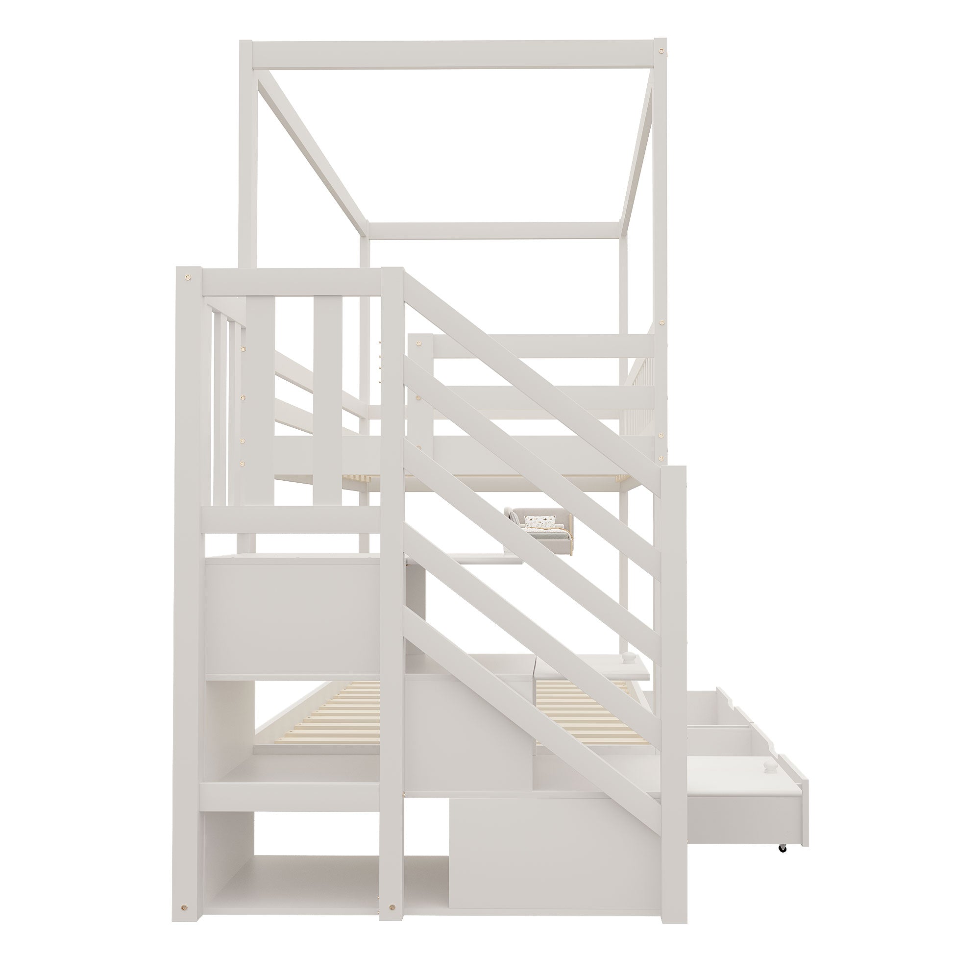 Logidon kinderstapelbed 90x200 witte huisvorm veiligheidsladder