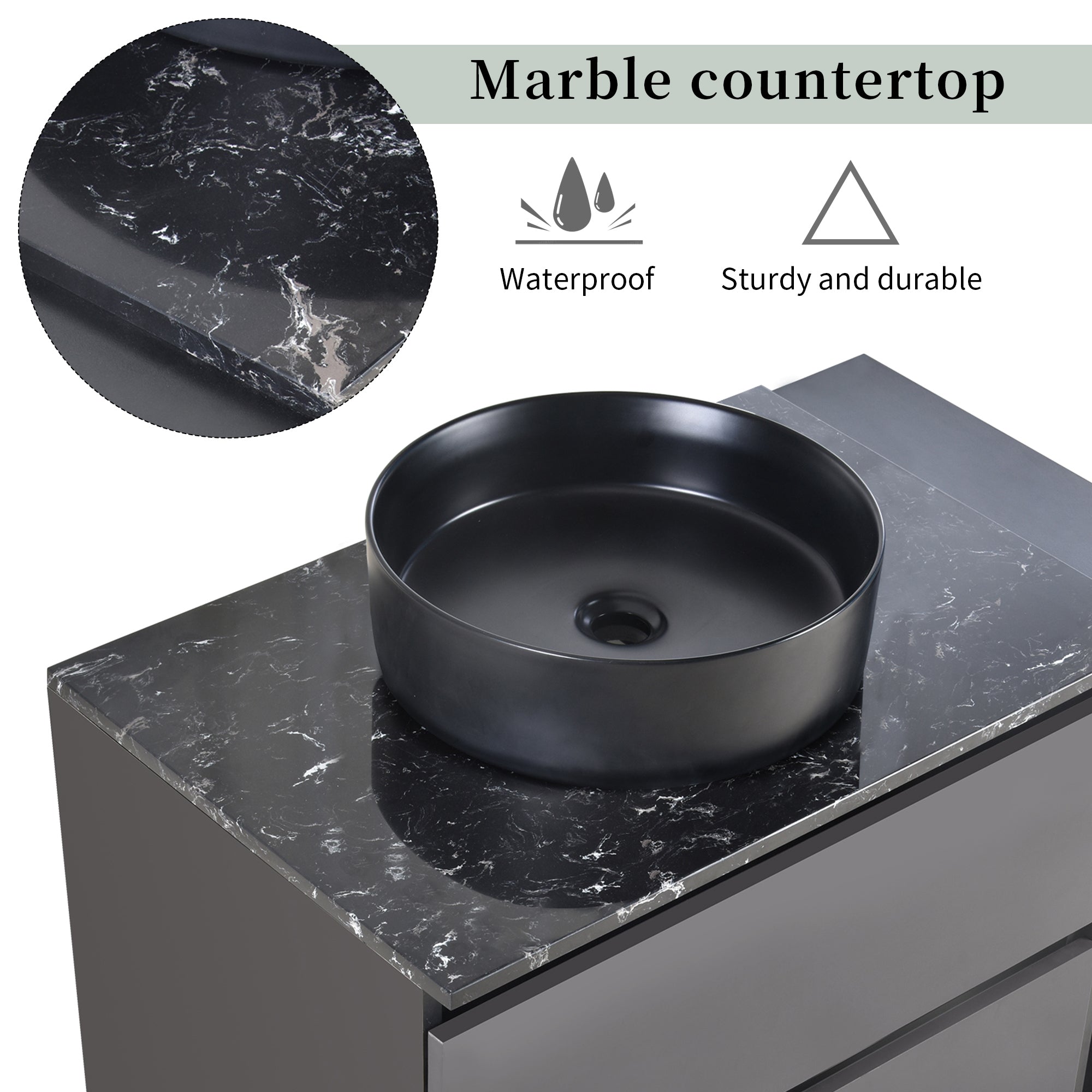 Logidon sink base cabinet hanging 80 cm black gray drawers