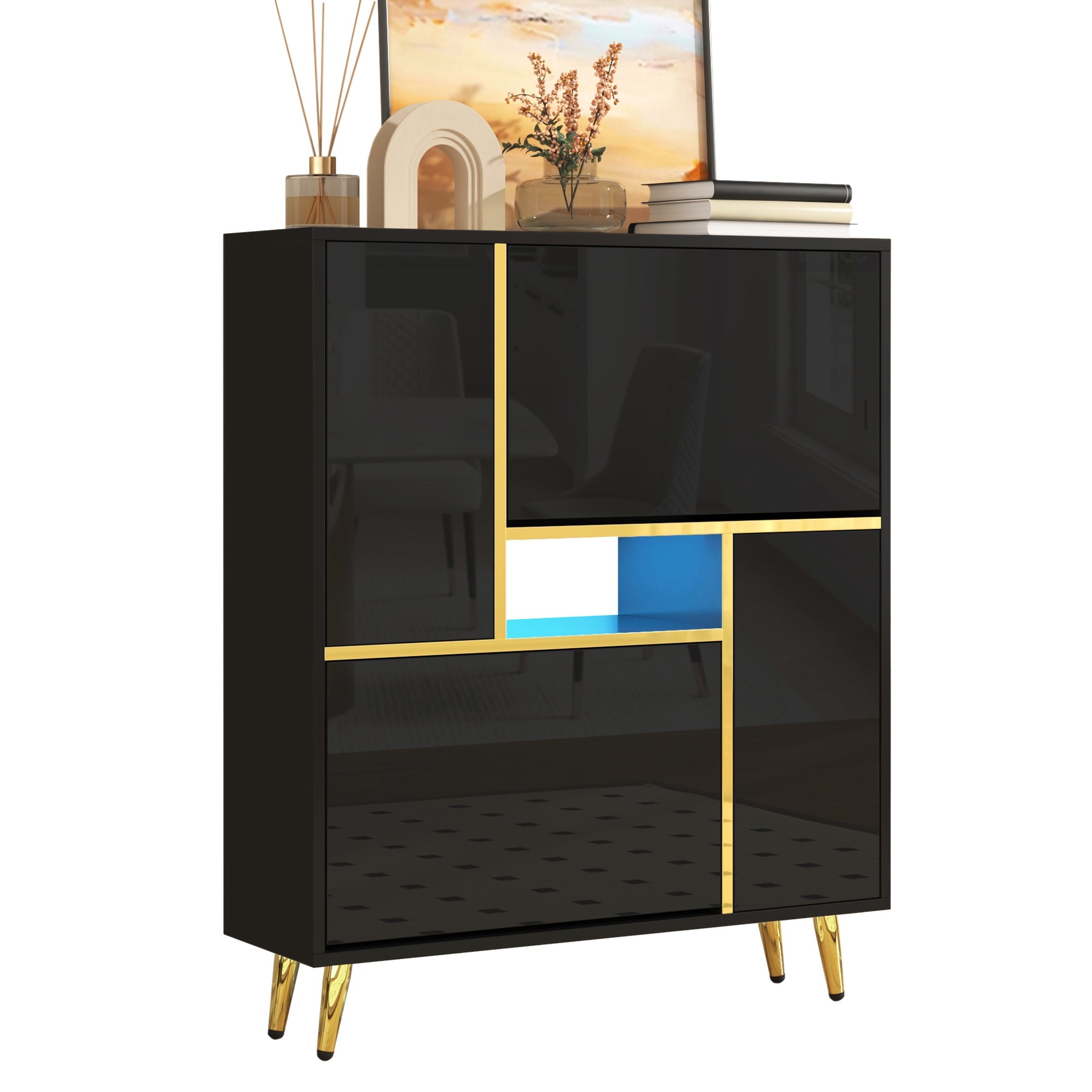 Logidon Moderne Schoenenkast Zwart Hoogglans LED 80x25x96 cm