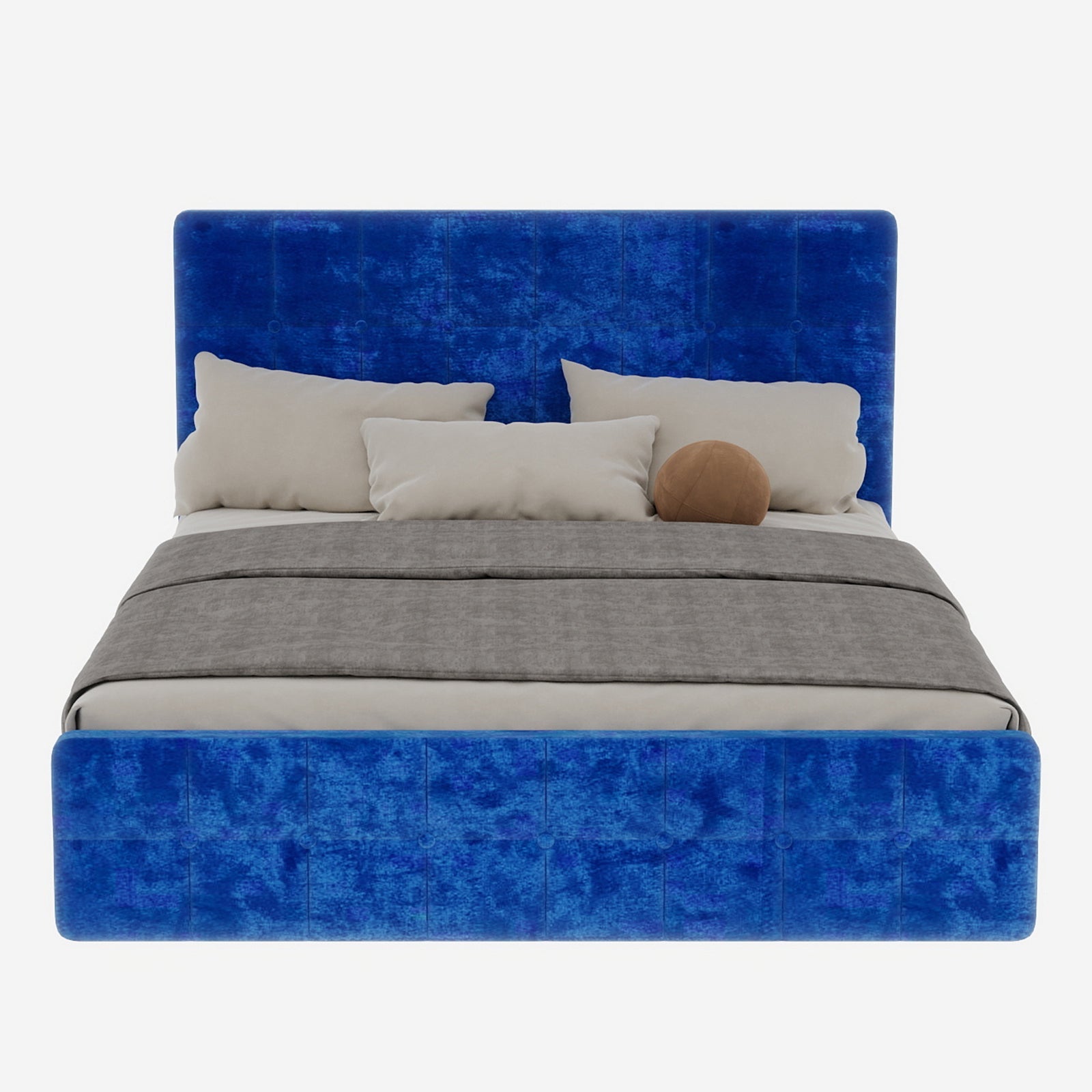 Logidon fluwelen bed 160x200 met hoofdbord en opbergruimte blauw