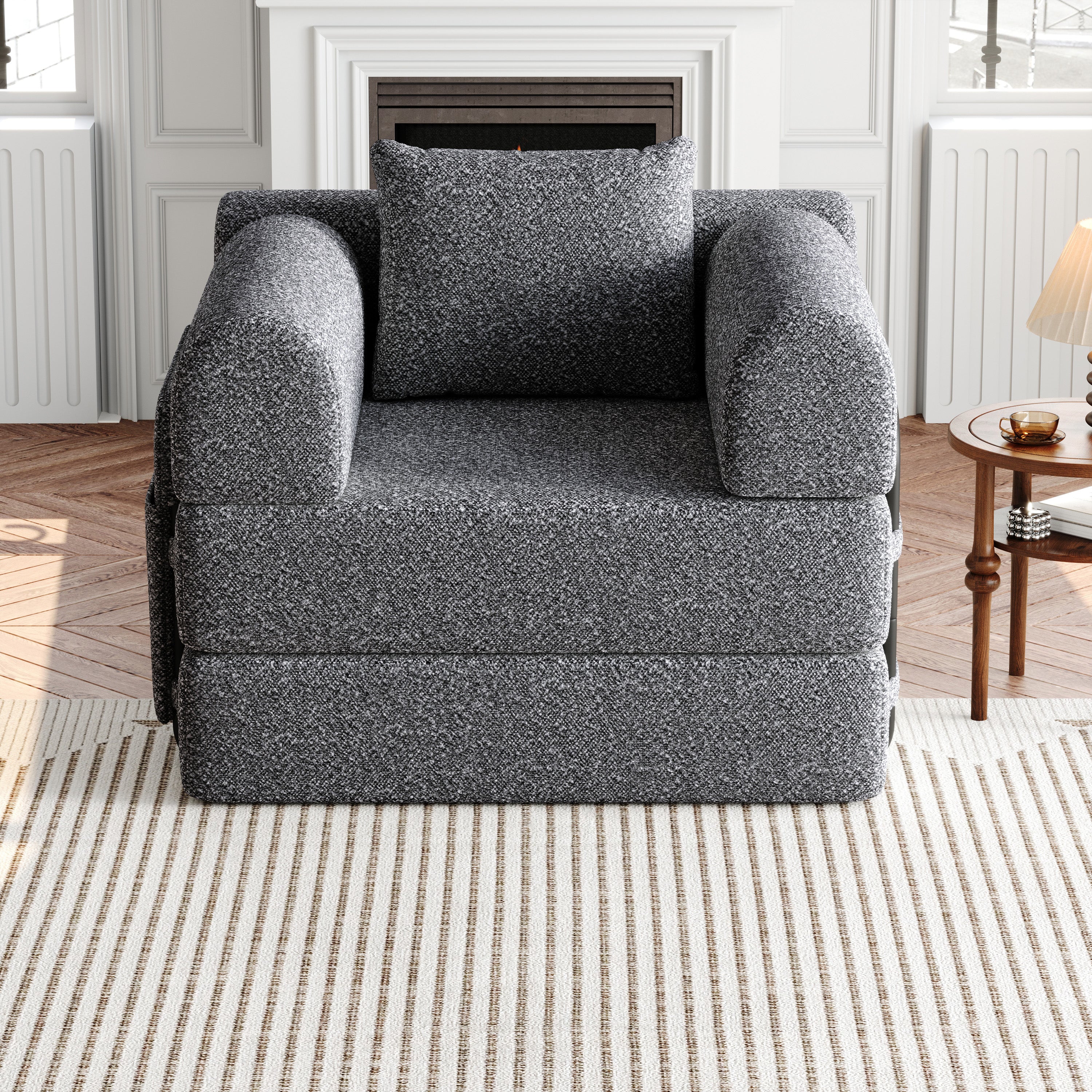 Logidon Chenille slaapbank 2-in-1 met opbergvak armleuning grijs fluweel