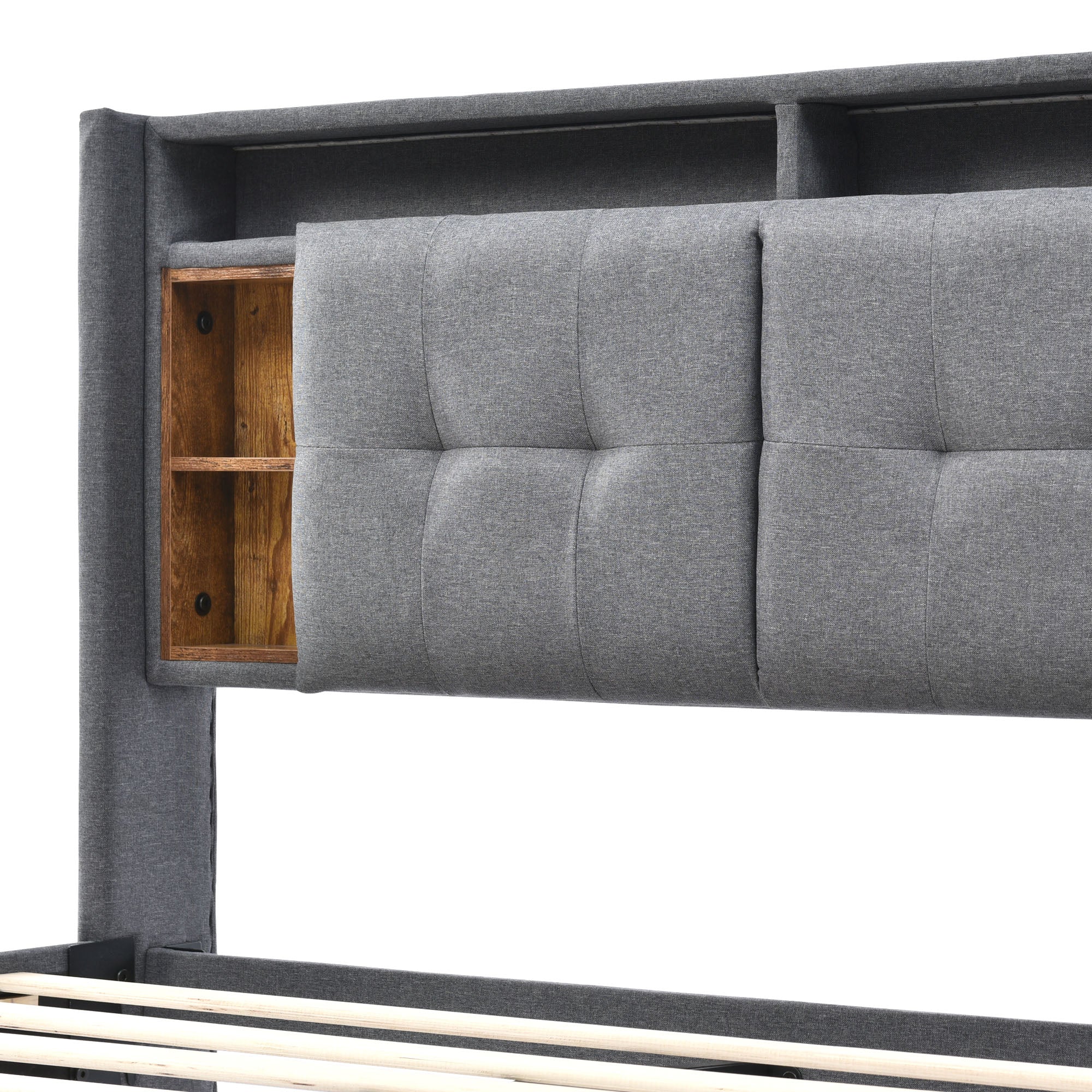 Logidon gestoffeerd bed tweepersoonsbed opbergruimte hoofdbord USB LED grijs 160x200