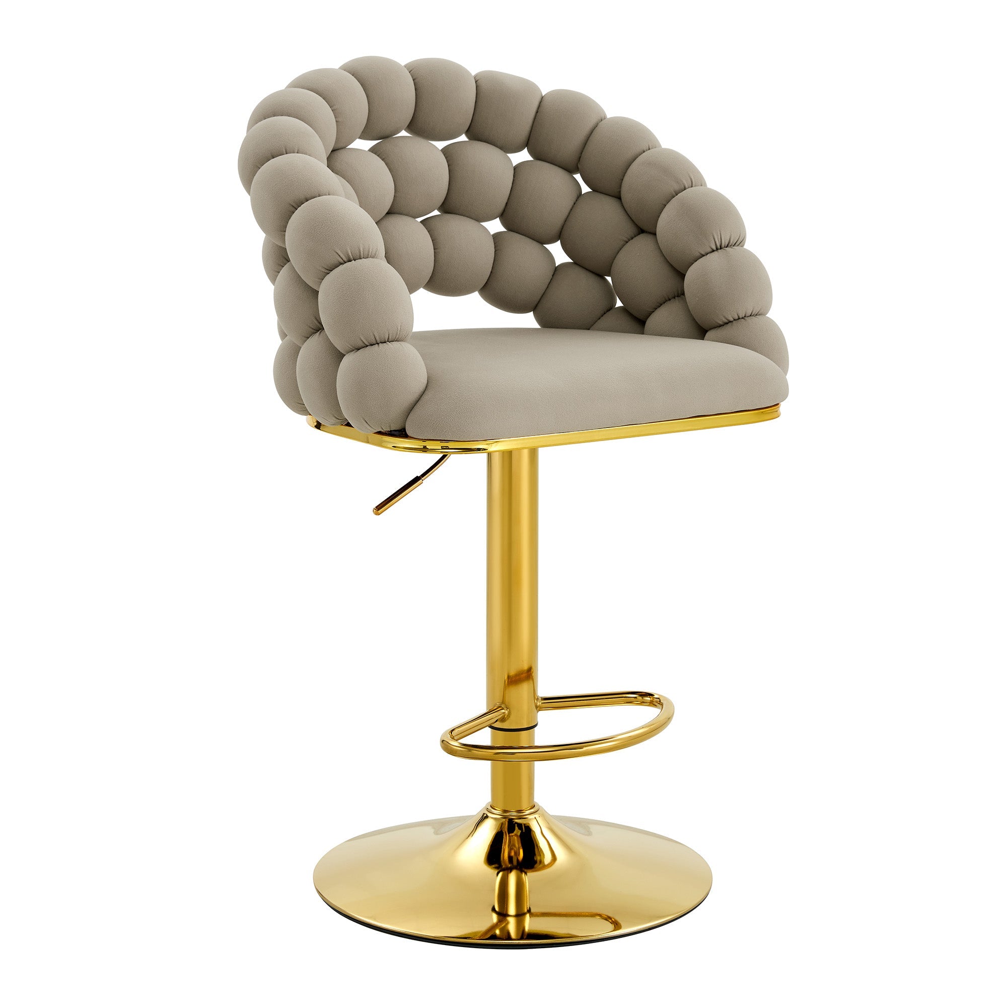 Logidon grijze fluwelen barkrukken set van 2 kogelketting rugleuning gouden frame