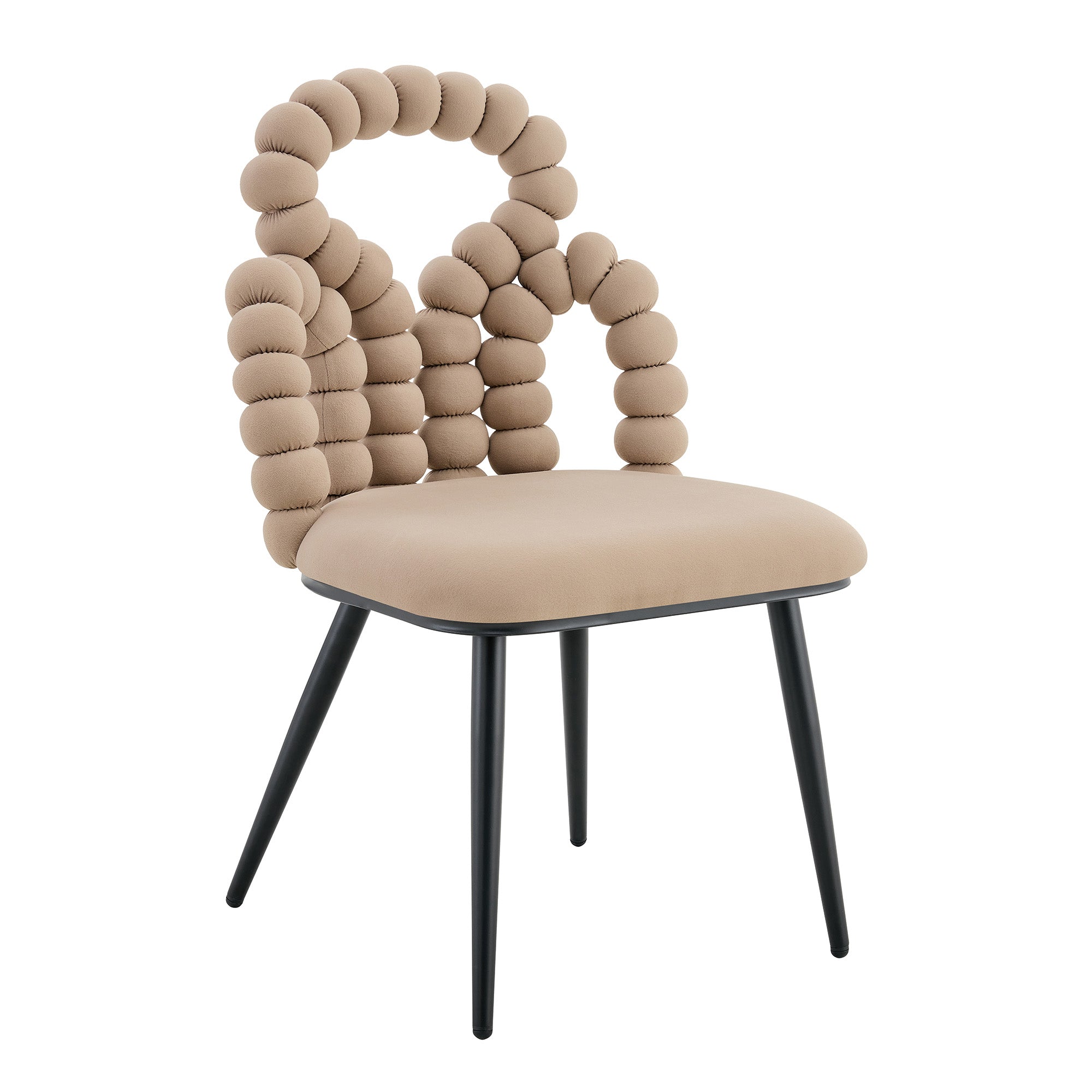 Logidon beige fluwelen eetkamerstoelen set met 2 kogelketting rugleuning
