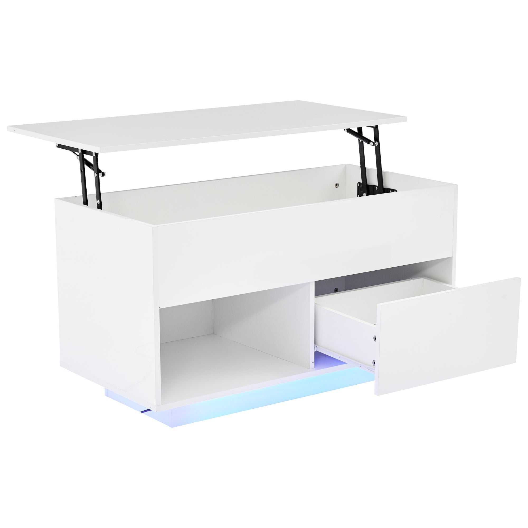 Logidon hoogglans hefsalontafel 100 x 50 cm witte LED-verlichting