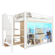 Logidon hoogslaper 90x200 cm met LED, 2 lades, kledingkast, wit