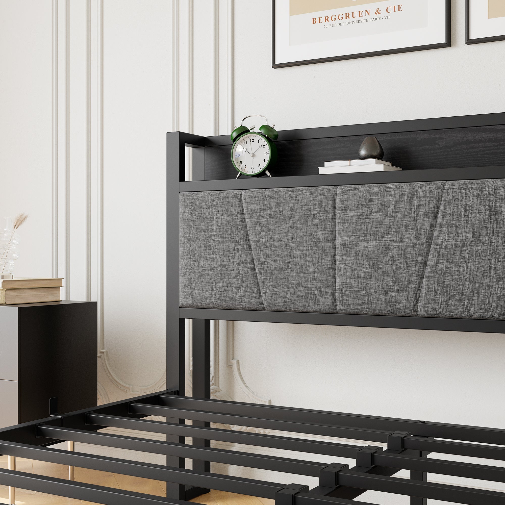 Logidon 140x200 cm bedframe zwart met LED-verlichting en USB