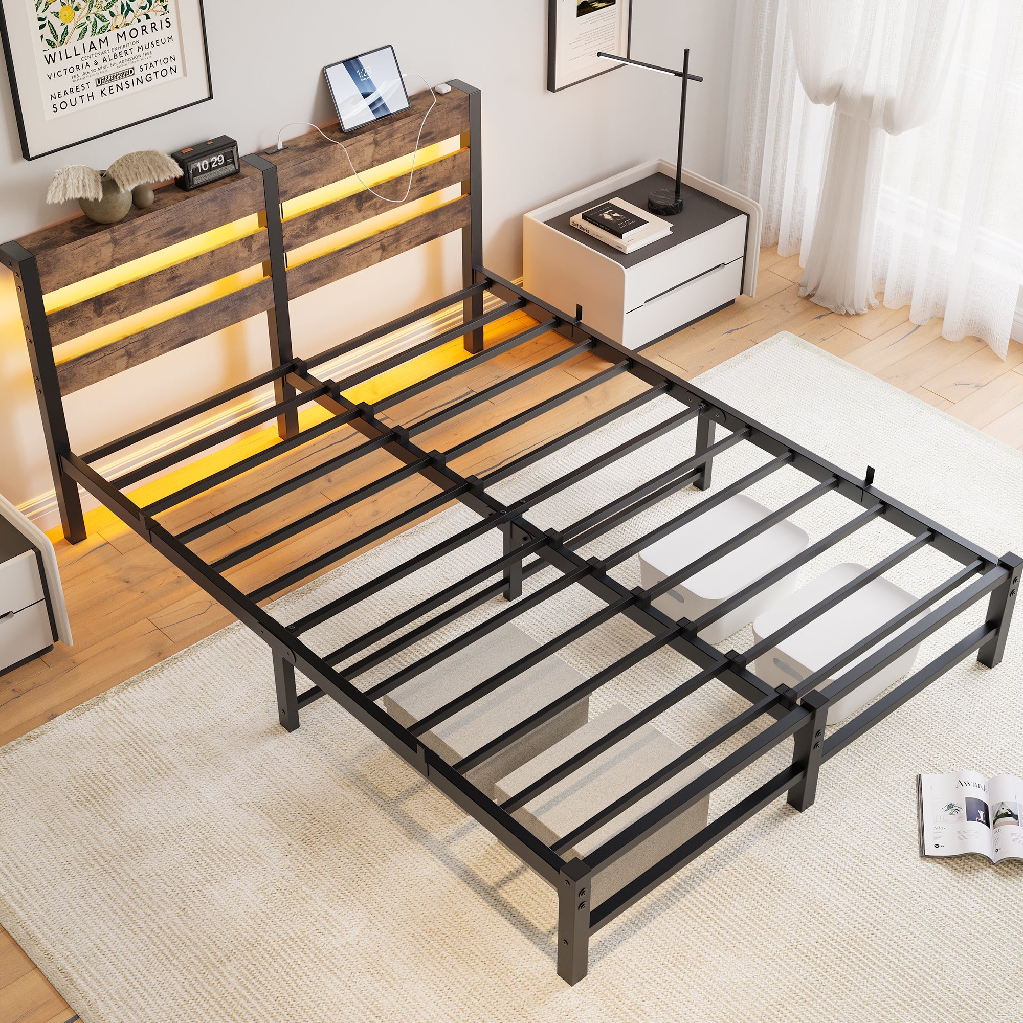 Logidon metalen bedframe 140x200 zwarte LED-verlichting